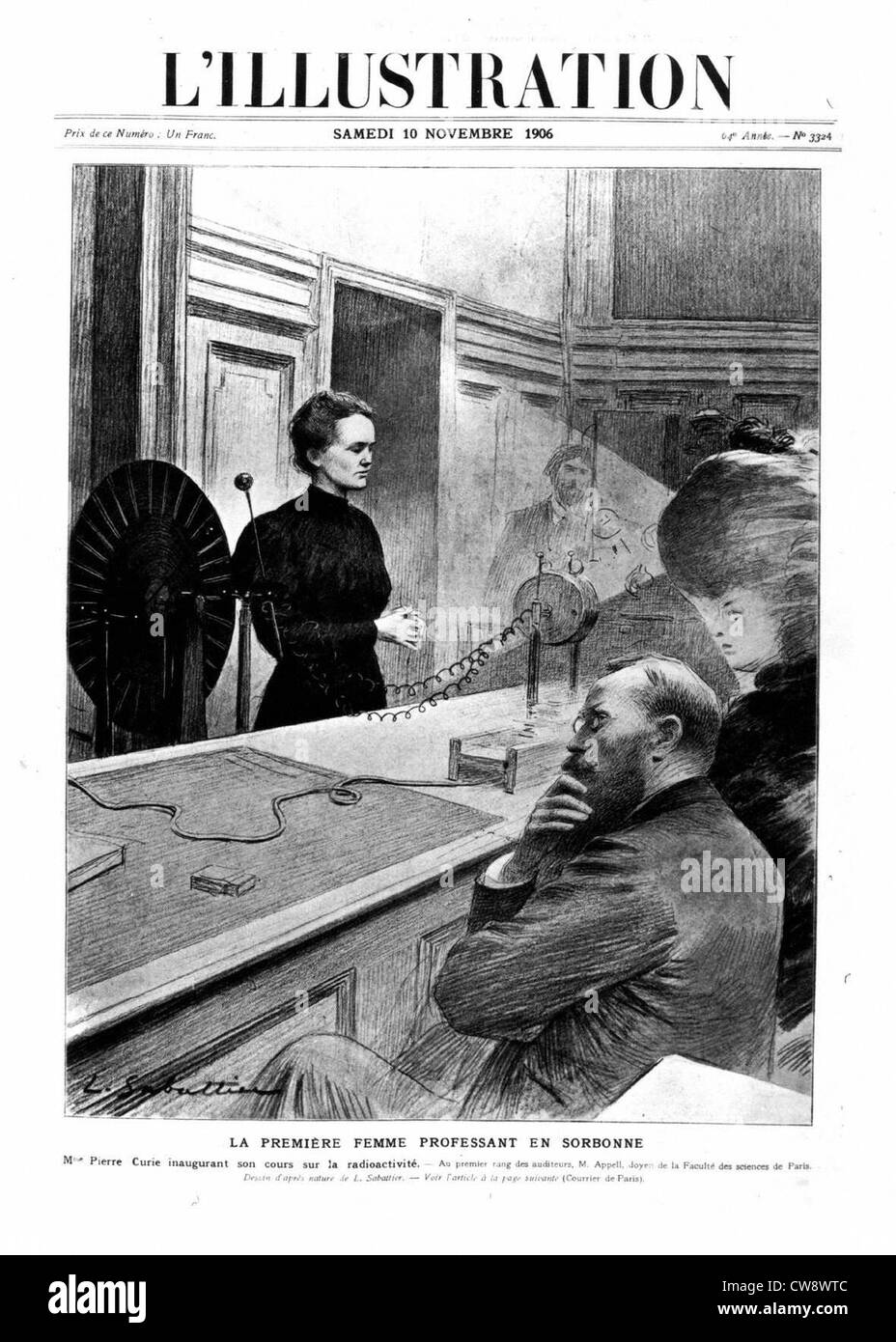 Marie Curie weiht ihre Klasse auf Radioaktivität an Sorbonne Stockfoto