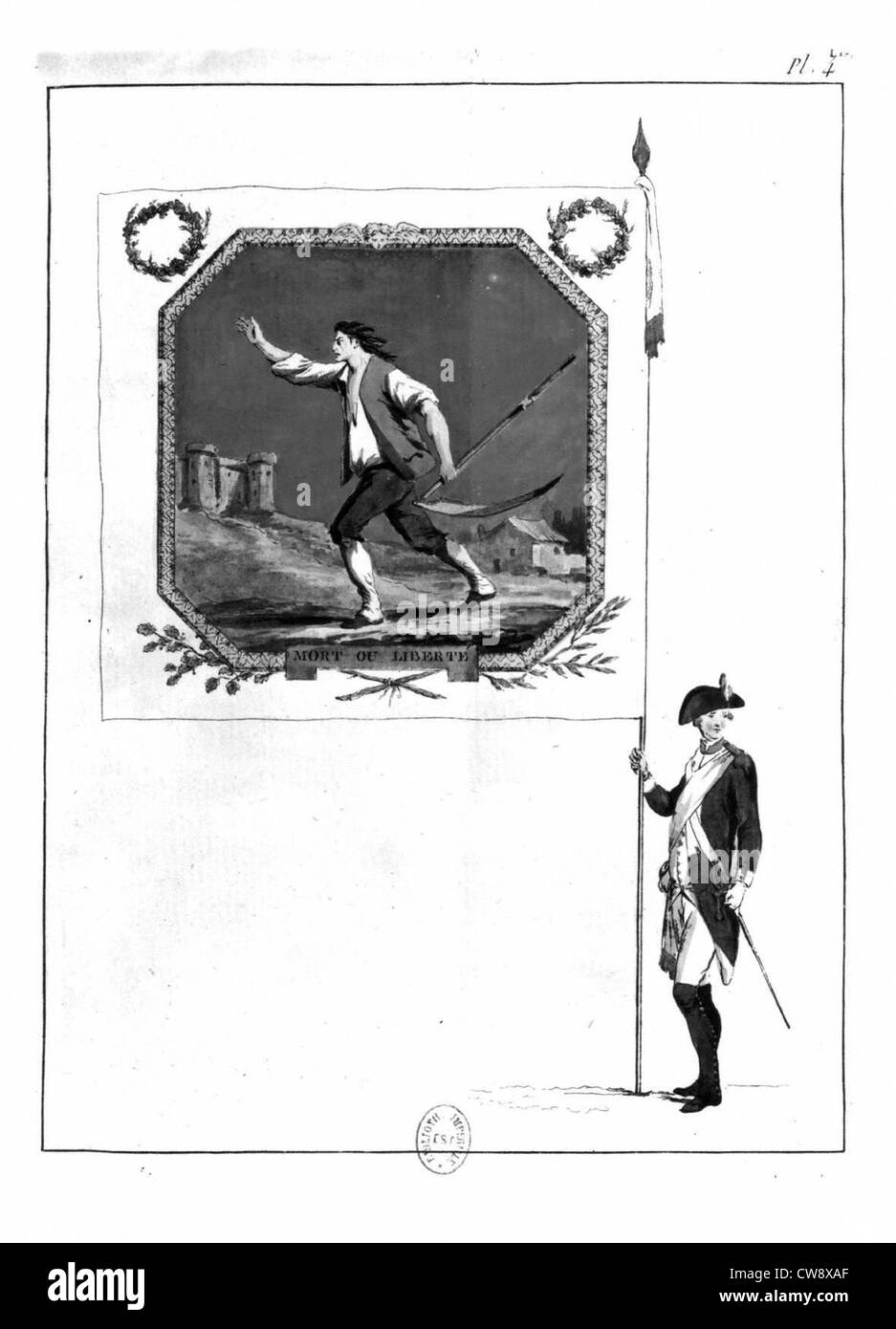 Flagge der französischen Nationalgarde "Tod oder Freiheit" Stockfoto