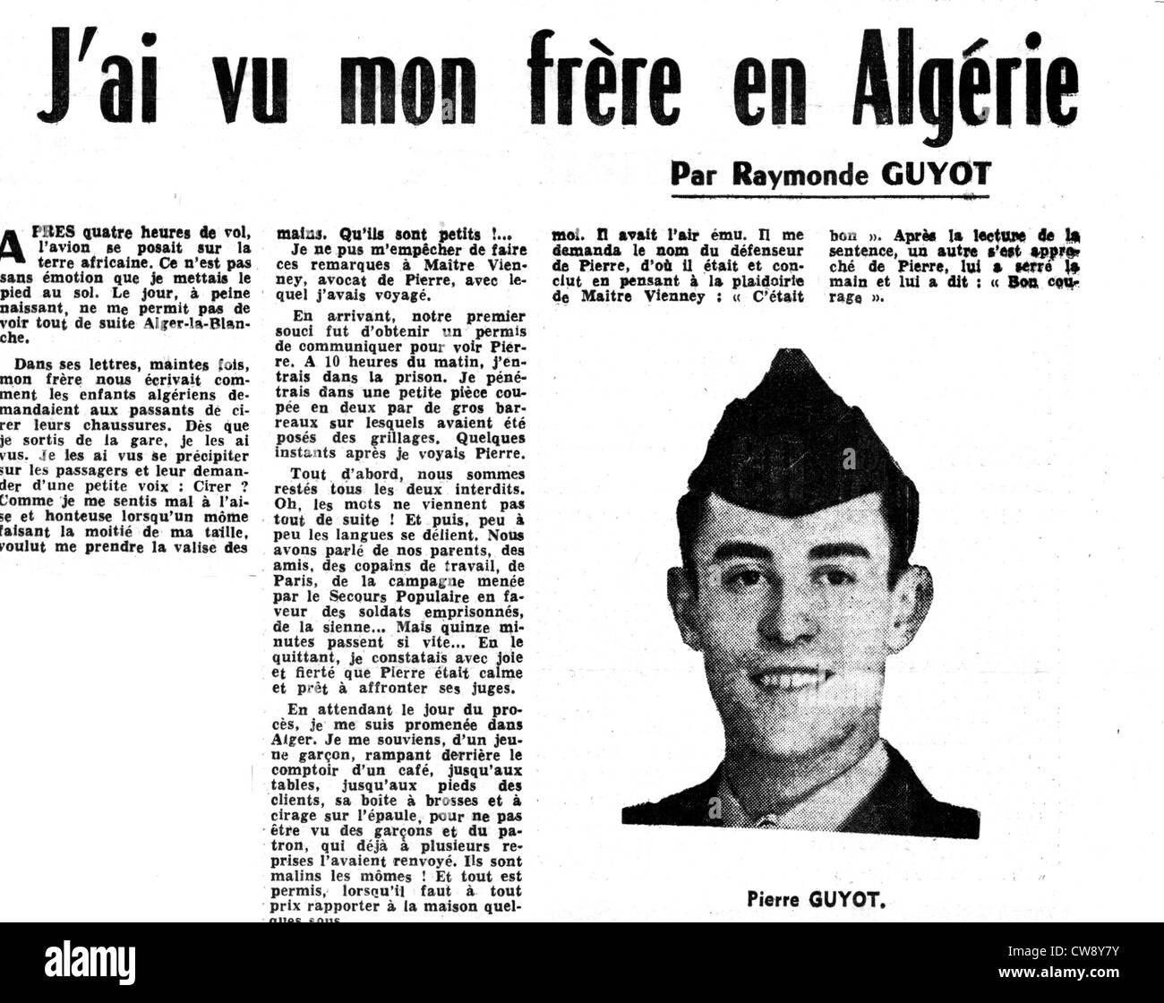 Artikel Raymonde Guyot auf ihrem Bruder Pierre Guyot Wehrdienstverweigerer Stockfoto