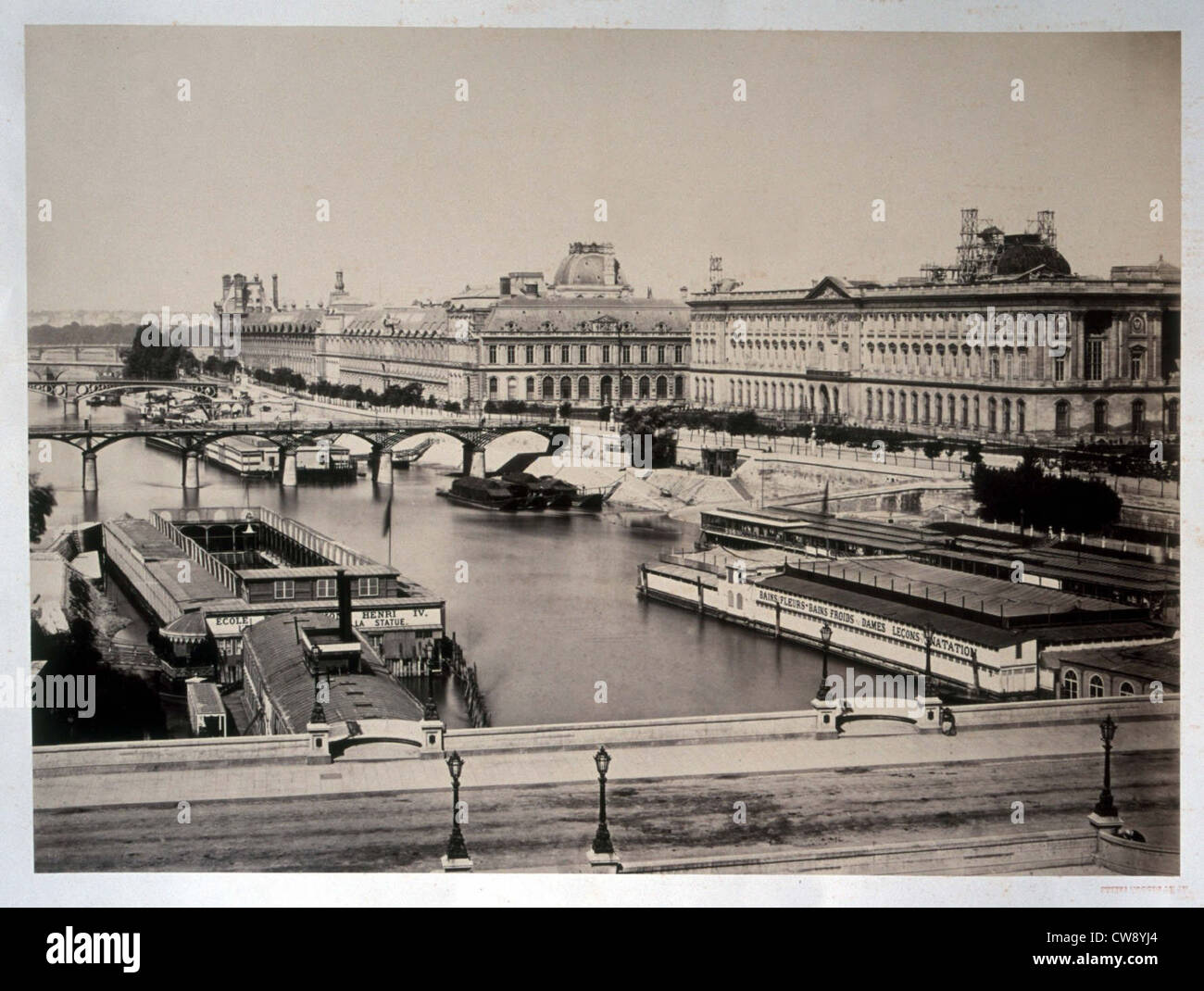 Bisson Frères Paris Auffassung von Pont Neuf Passerelle des Arts, Louvre Stockfoto
