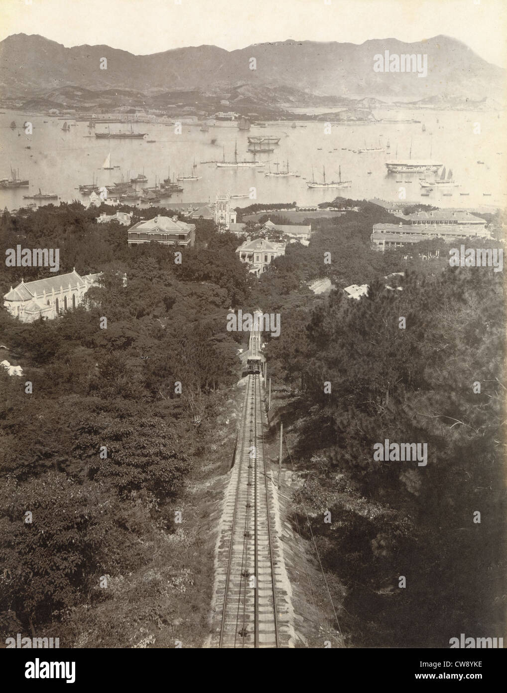 Blick auf Hong Kong (China) genommen von der Seilbahn Stockfoto