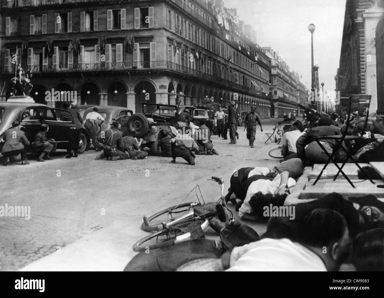 Rue de Rivoli Paris Menge von Scharfschützen verstecken Stockfoto