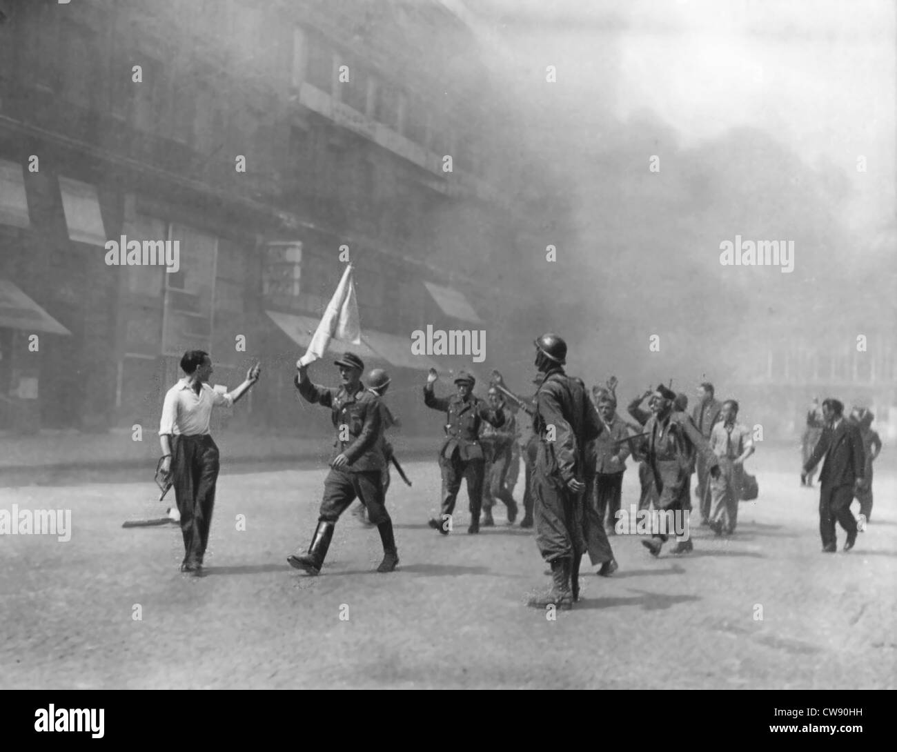 Deutsche Offiziere, die Hingabe an F.F.I. Leclerc Truppen (August 1944) Stockfoto