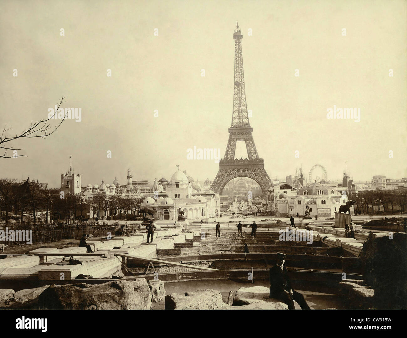 Paris. 1900 Weltausstellung. Trocadero Teiche bauen. Stockfoto
