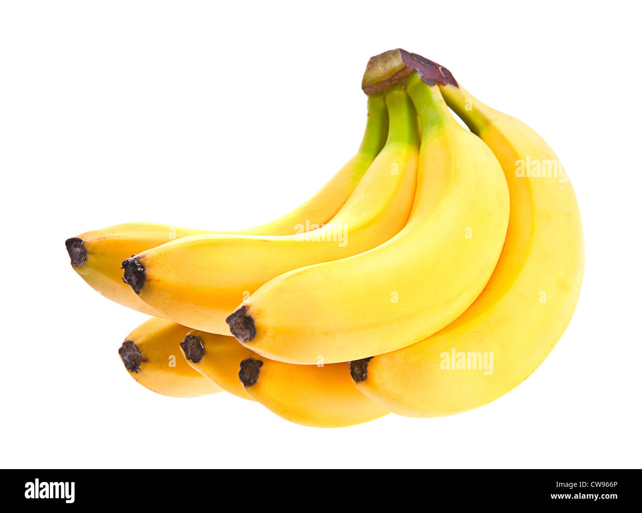 Banane Frucht Haufen auf weißem Hintergrund Stockfoto