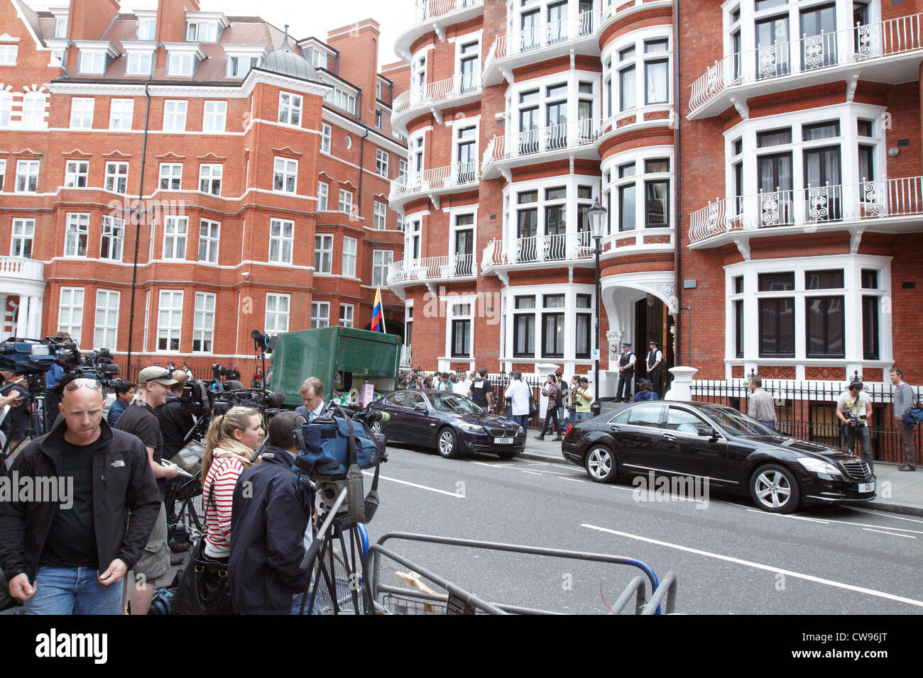 Gesamtansicht der Ecuador Botschaft in London, wo Julian Assange (nicht abgebildet) diplomatische Asyl beantragt hat Stockfoto