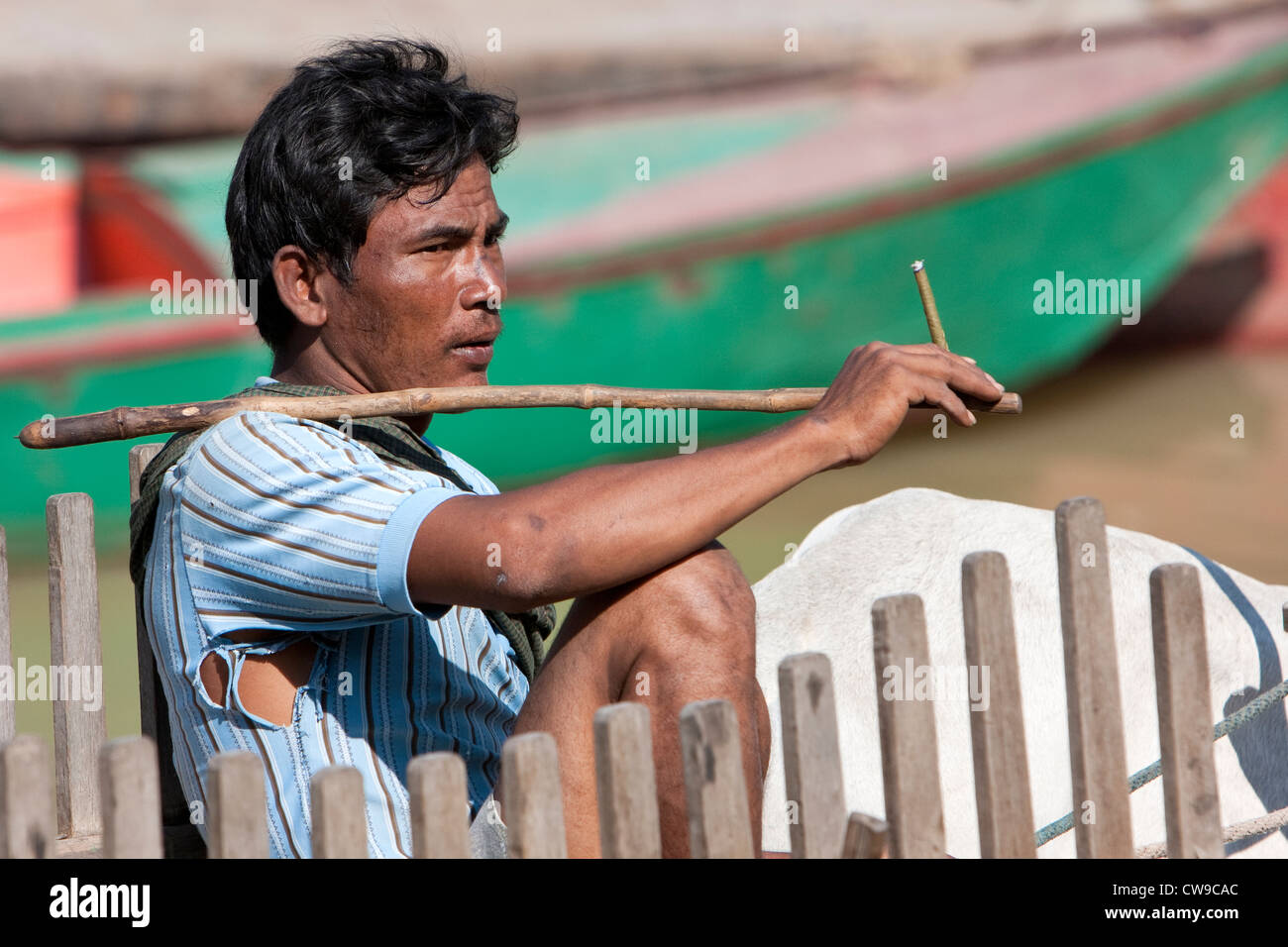 Myanmar, Burma. Bagan. Burmesische Mann mit einem Cheroot. Stockfoto