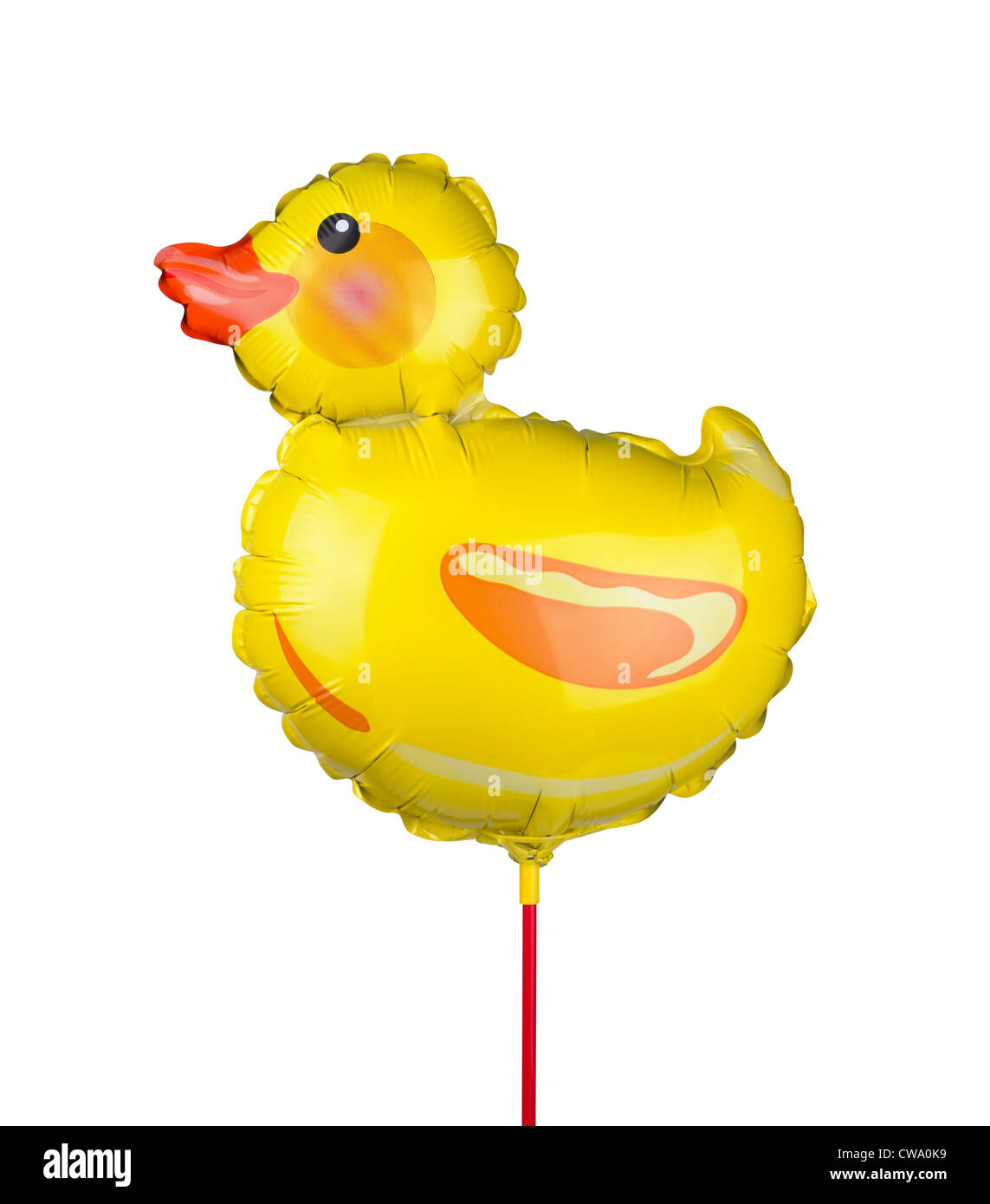 Gelbe Ente Folie Ballon isoliert auf weiss Stockfoto