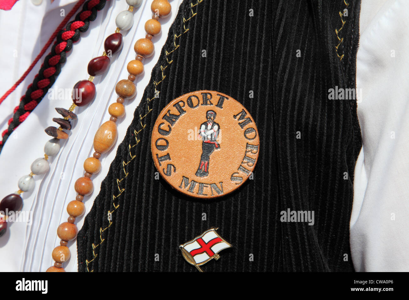 Stockport Morris Men Abzeichen oder Emblem bei Durham Folk Party 2012 verschlissen, North East England Großbritannien Stockfoto