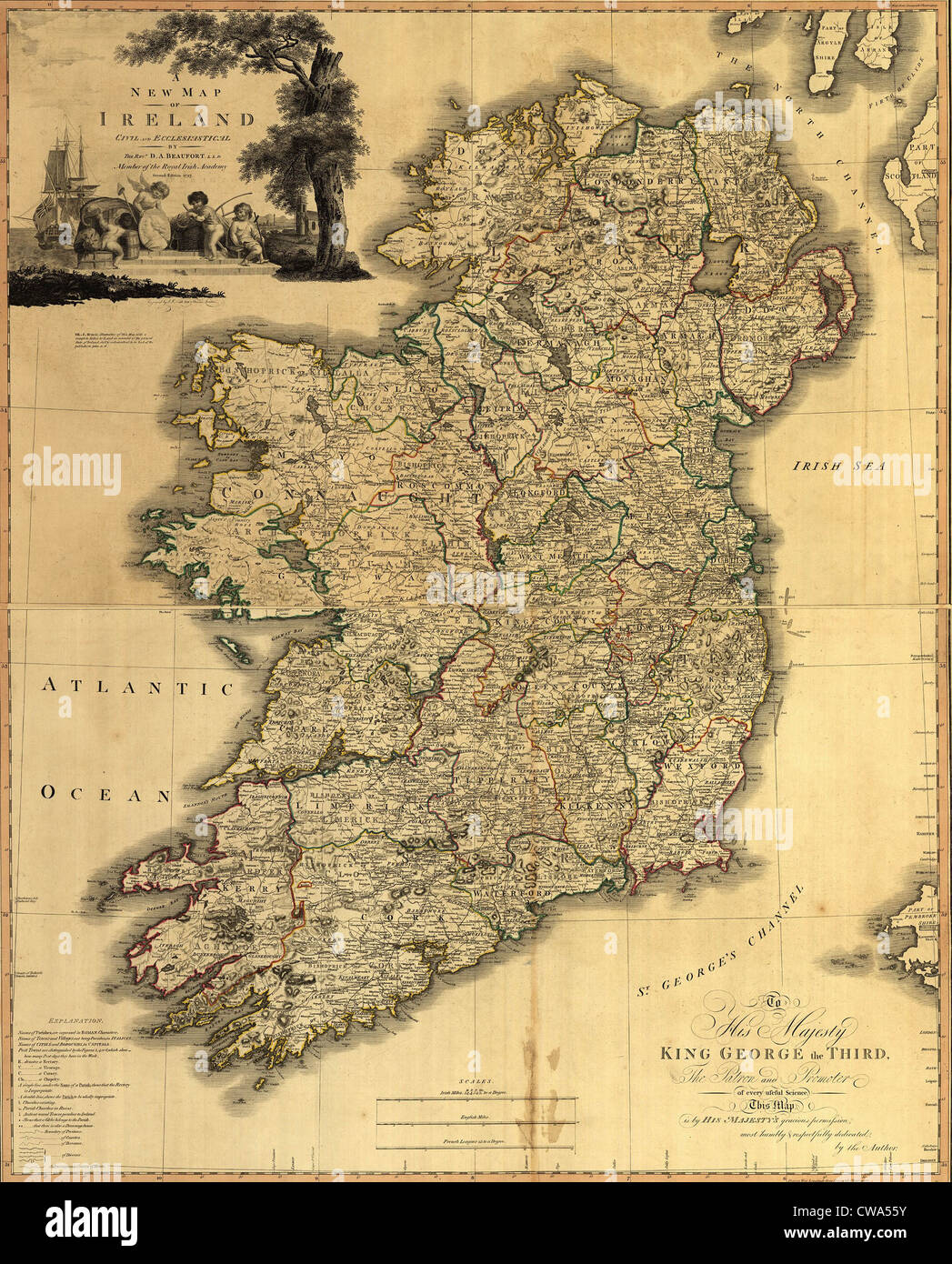 Karte von Irland aus 18. Jahrhundert, Grafschaften, als ganz Irland war unter britischer Herrschaft. 1797 Stockfoto
