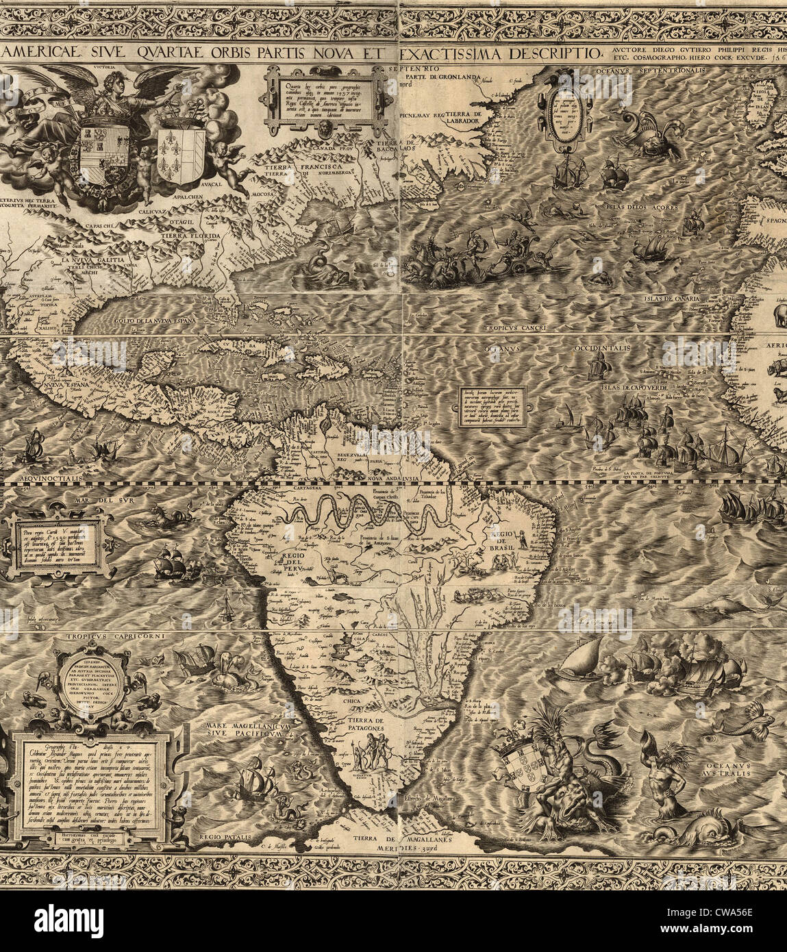 1562 Karte Nord-und Südamerikas durch die Spanier, Diego Gutiérrez ...