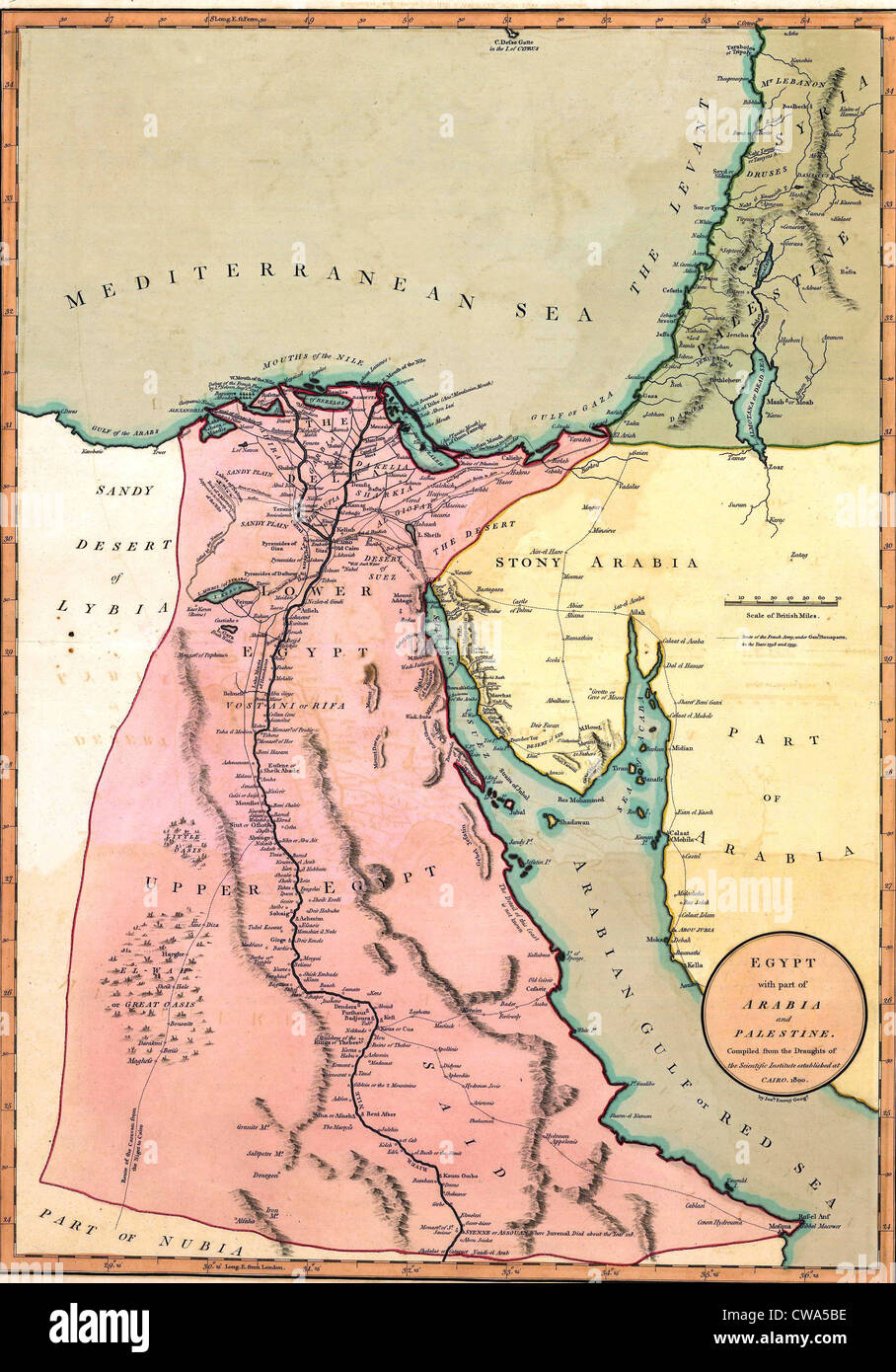 1803 Karte von Ägypten, mit Teil von Arabien und Palästina. Stockfoto