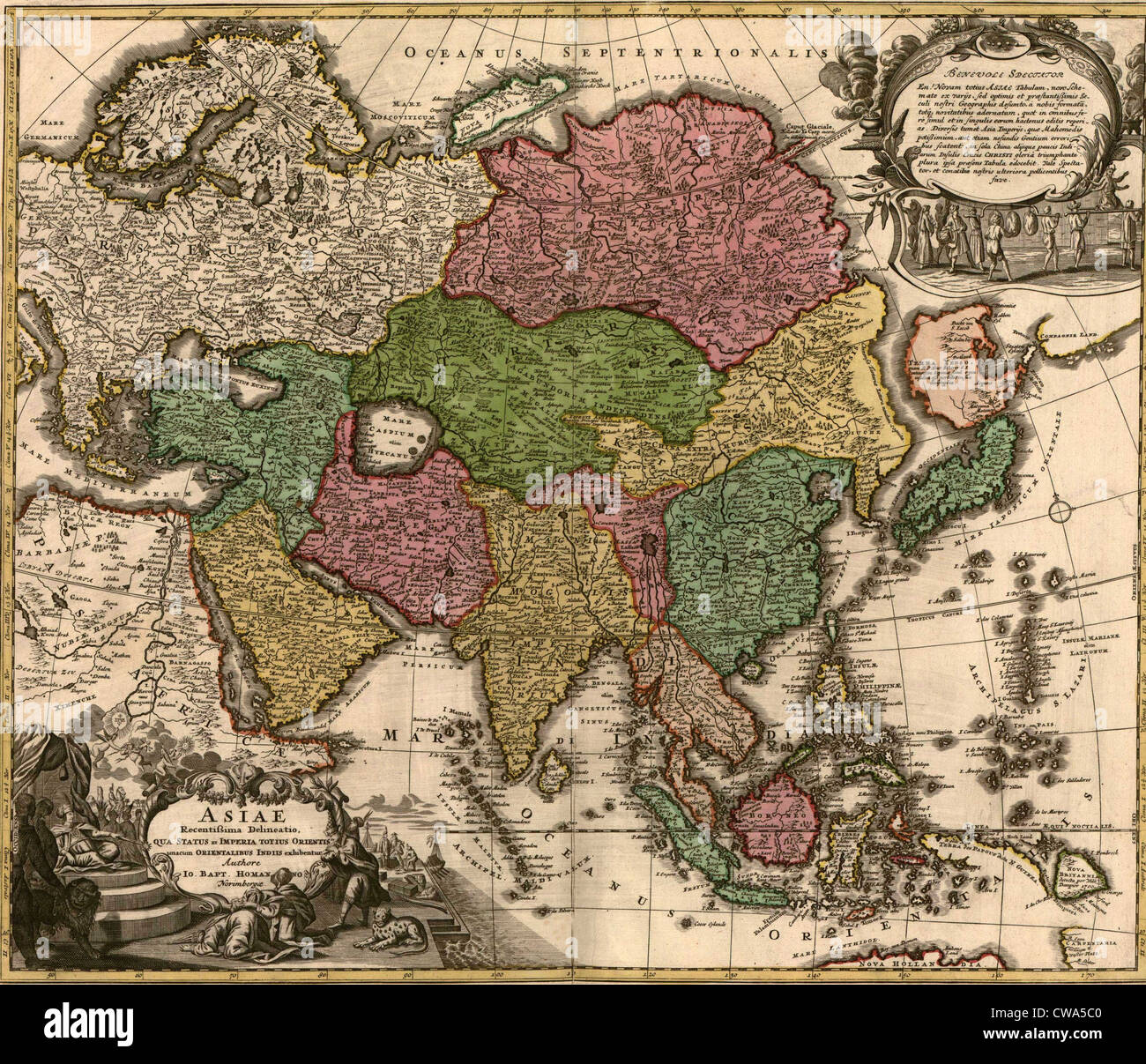 1724-Karte von Asien und Inseln von Ostindien. Zentralen und westlichen Asien von den Tataren besetzt sind. Stockfoto