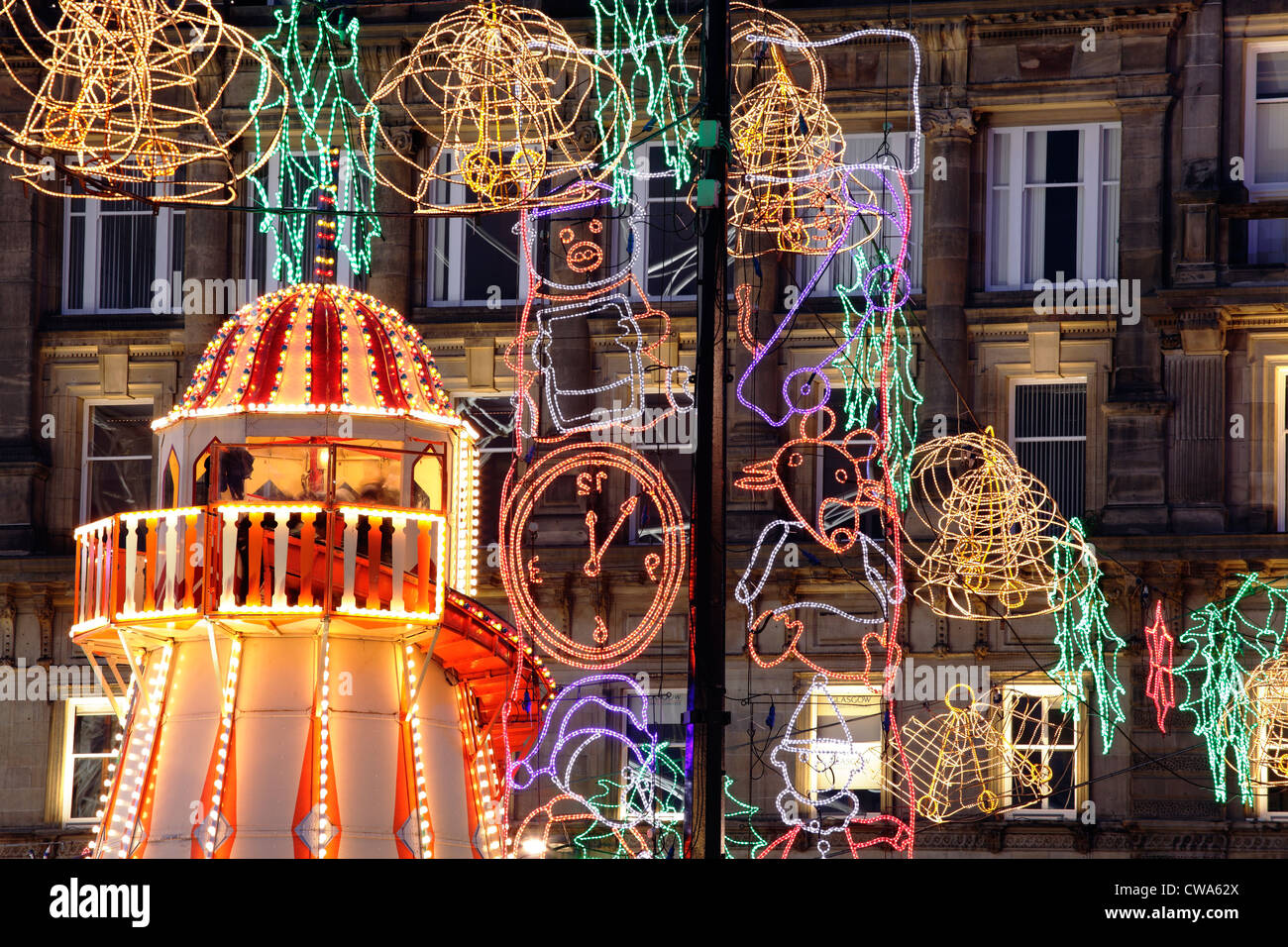 George Square Weihnachtsbeleuchtung im Stadtzentrum von Glasgow, Schottland, Großbritannien Stockfoto