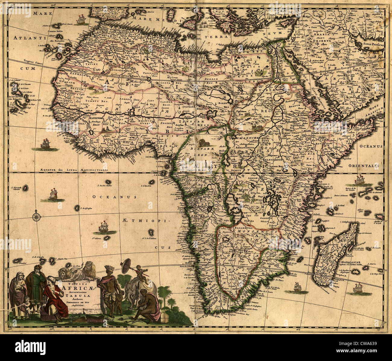 1688-Karte von Afrika, dicht gefüllt mit Ortsnamen und wichtigen Regionen, von denen viele beschäftigen moderne Namen: Angola, Benin, Biafra, Stockfoto