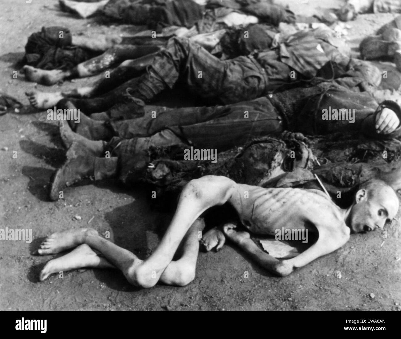 Toten Gefangenen gefunden bei Nordhausen Concentraton Camp, 1945. Höflichkeit: CSU Archive/Everett Collection Stockfoto