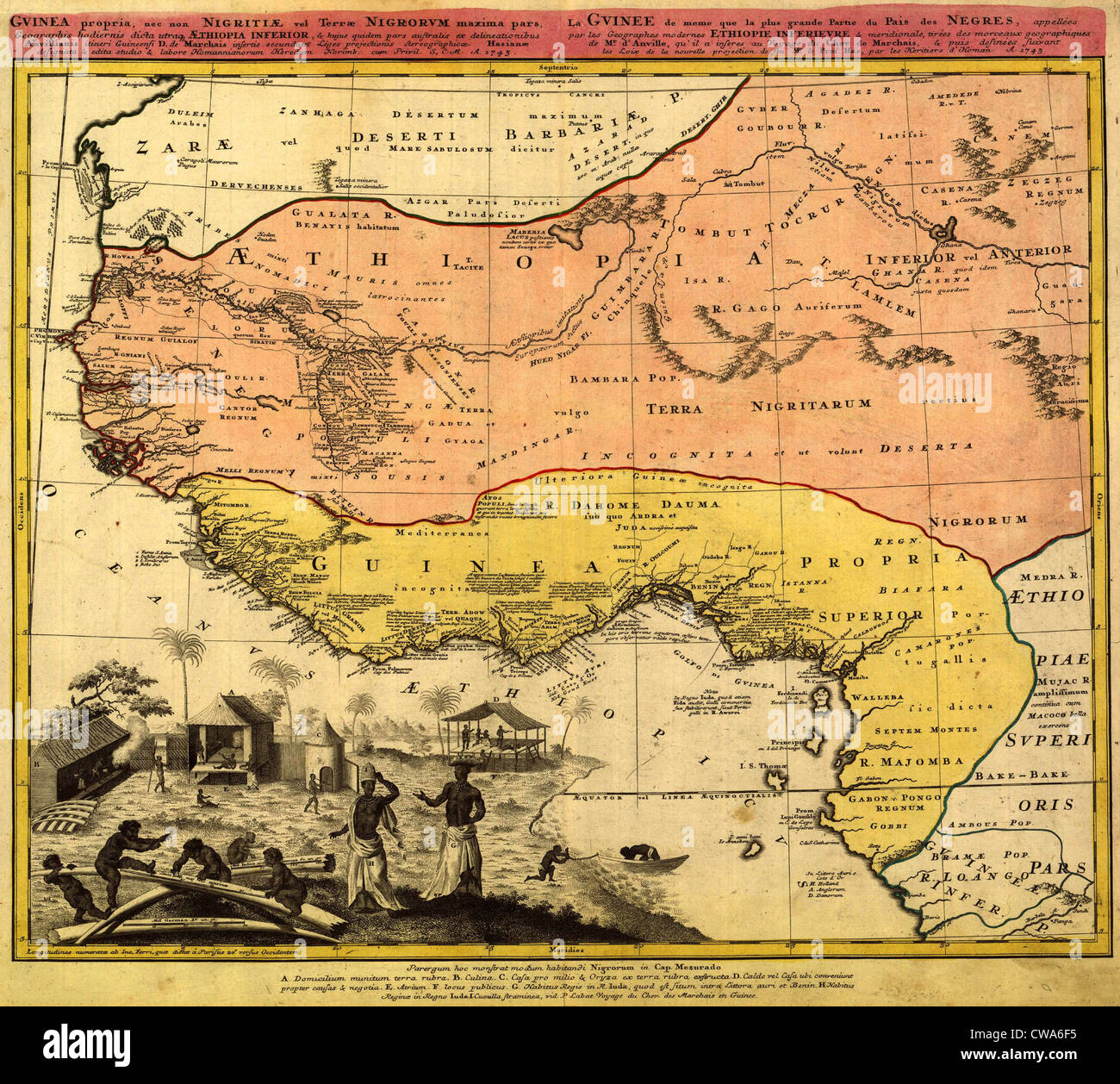 1743 Karte der Westküste Afrikas, wo Sklavenhandel blühte. Ignorieren