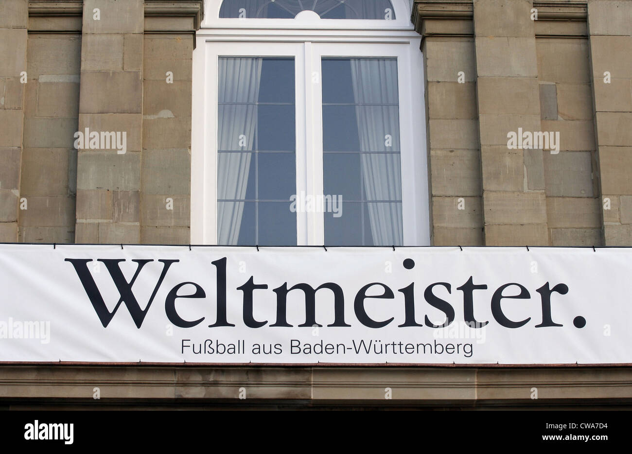 Welt Cup Plakat am neuen Schloss in Stuttgart Stockfoto