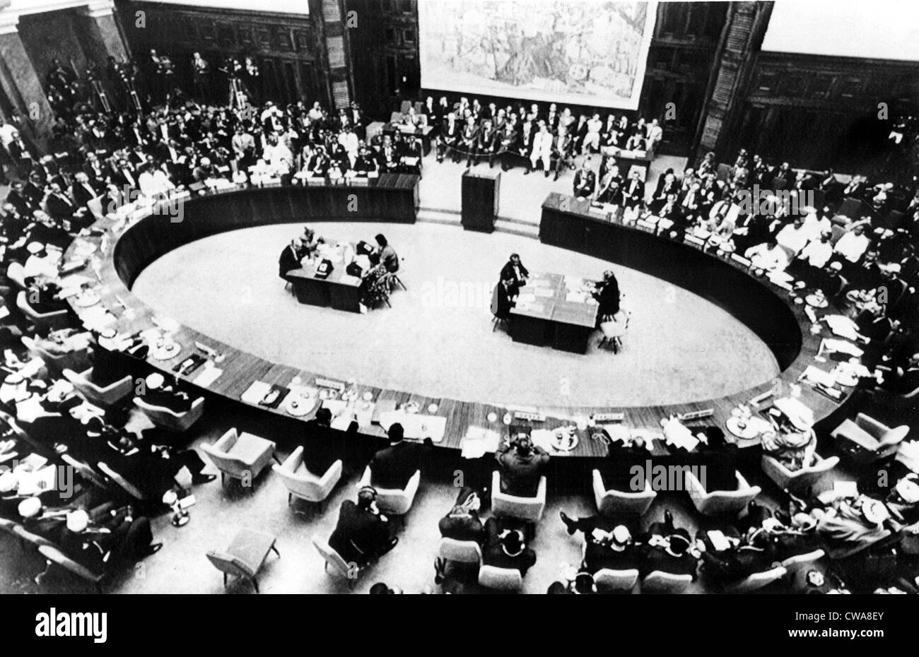 Eröffnung des neutralen Konferenz Belgrad Jugoslawien: Overhead Blick auf der Konferenz der 24 nicht ausgerichteten Nationen in der jugoslawischen Republik Mazedonien Stockfoto