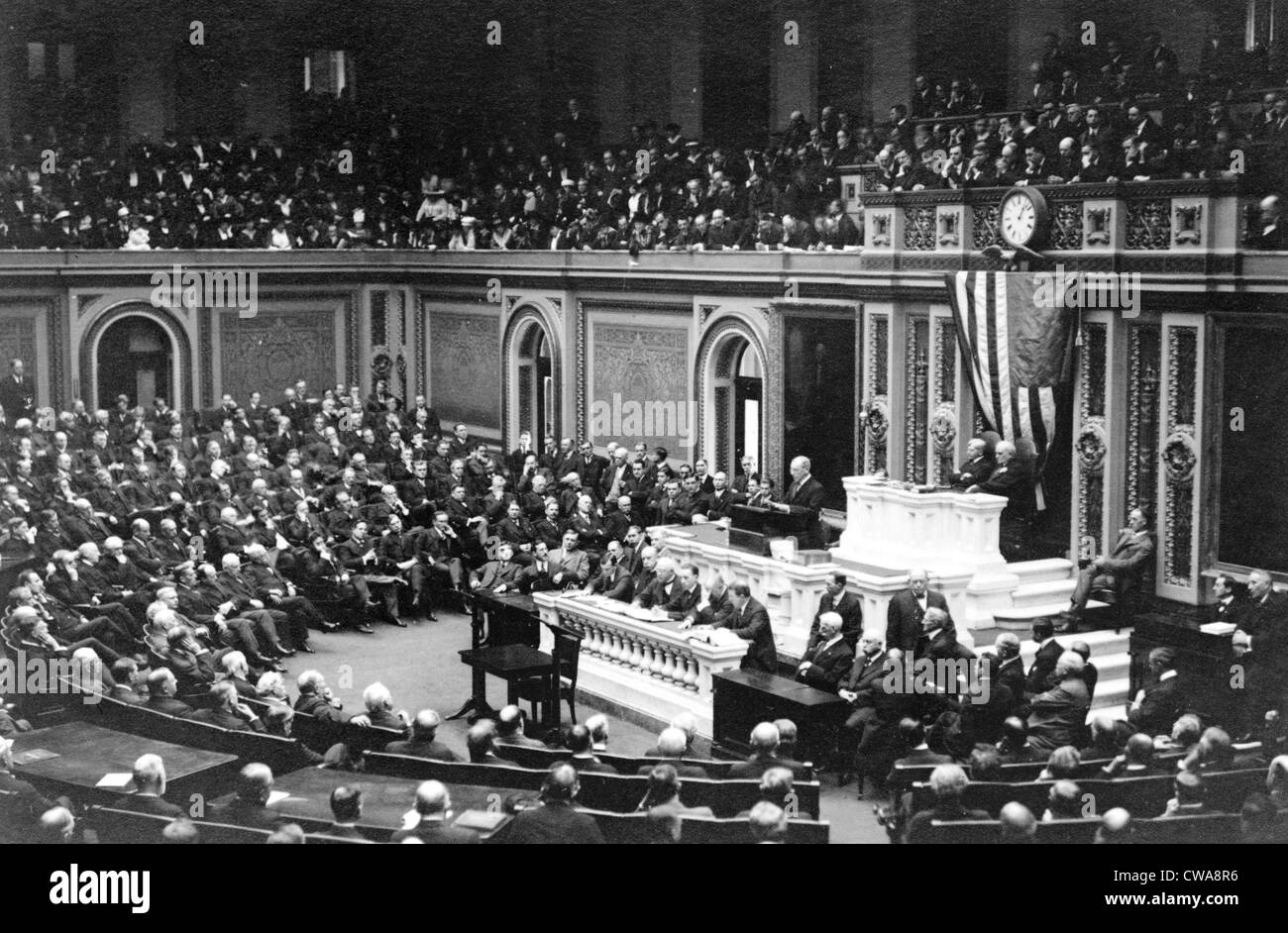 Woodrow Wilson (1856-1924) Adressierung Kongress im Jahre 1917, im Jahr des 1. Weltkrieges der Vereinigten Staaten Eintritt. Stockfoto