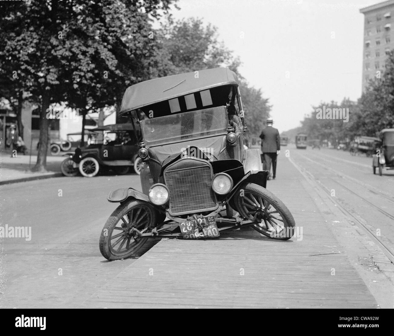 Auto auf Washington, D.C. im Jahre 1922 Straße zerstört. Stockfoto