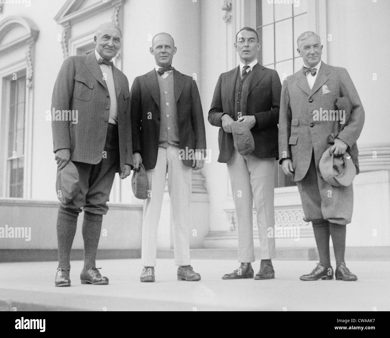 Präsident Warren Harding (1965 – 1923), Henry Grantland Rice (1880-1954) Sport-Kolumnist, American Ring Lardner (1885-1933) Stockfoto