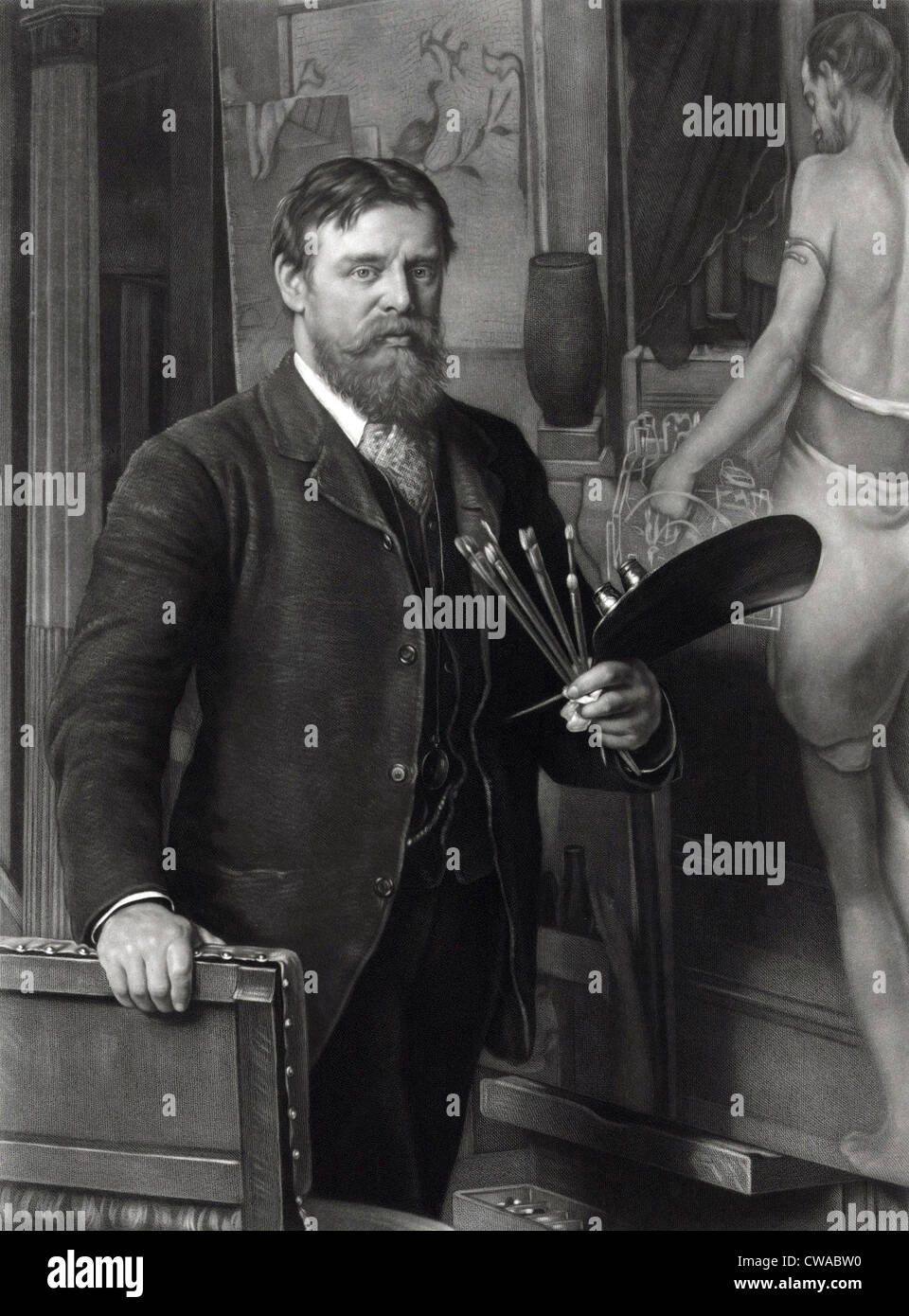 Sir Lawrence Tadema (1836-1912), in seinem Atelier.  Er malte realistische Szenen der alten Geschichte, mit außergewöhnlichem Detailreichtum Stockfoto