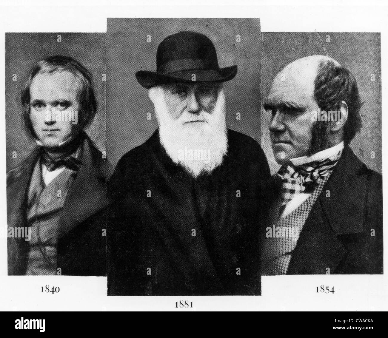 Charles Darwin (1809-1882), Alter im Alter von 31 Jahren im Jahre 1840 (L), 72 1881 (M), 45 Jahre 1854 (R). Höflichkeit: CSU Archive / Everett Stockfoto