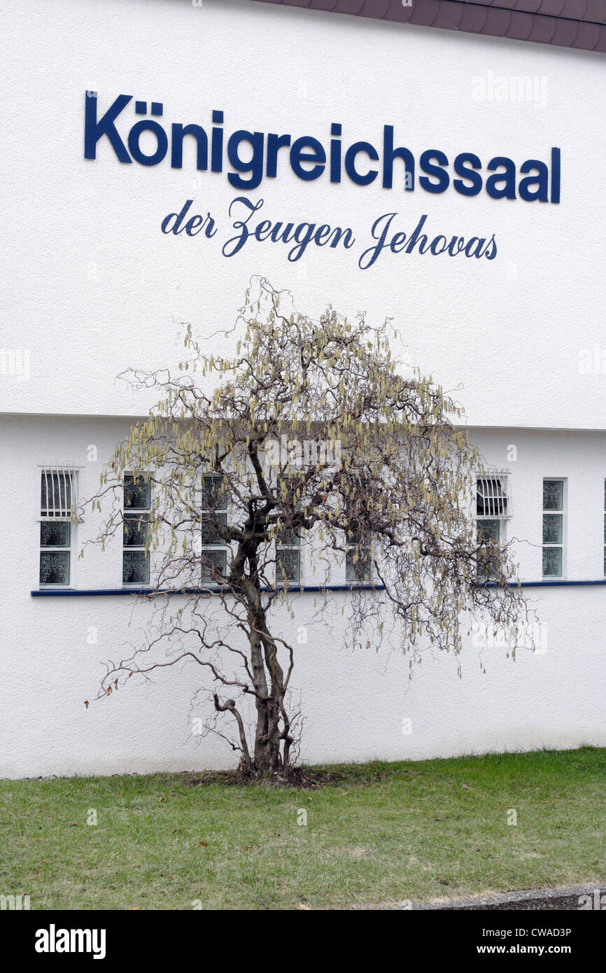 Fassade von einem Königreich Hall von Jehovas Zeugen Stockfoto