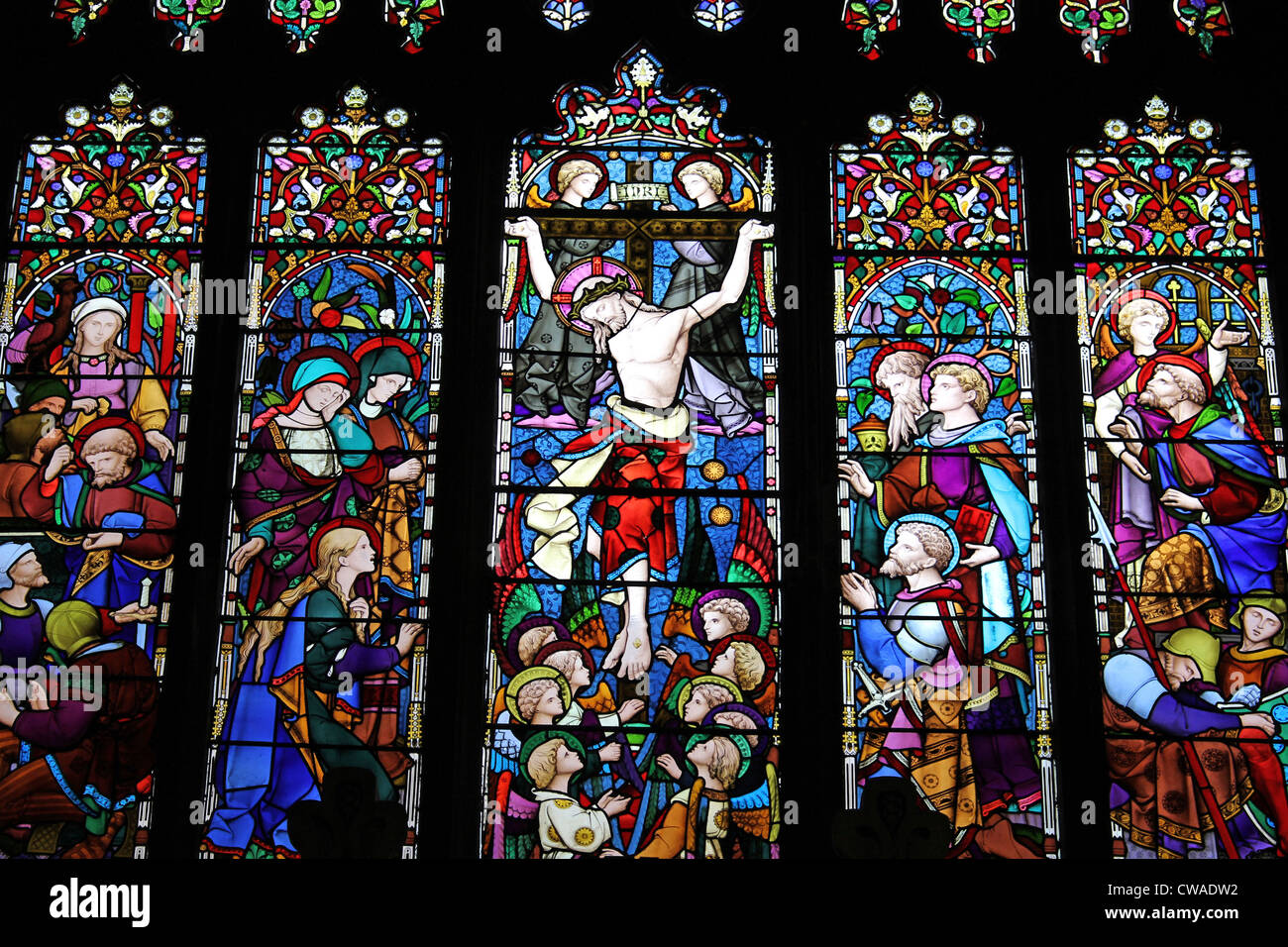 Ostfenster in Str. Peters Kirche, Chester, UK Stockfoto
