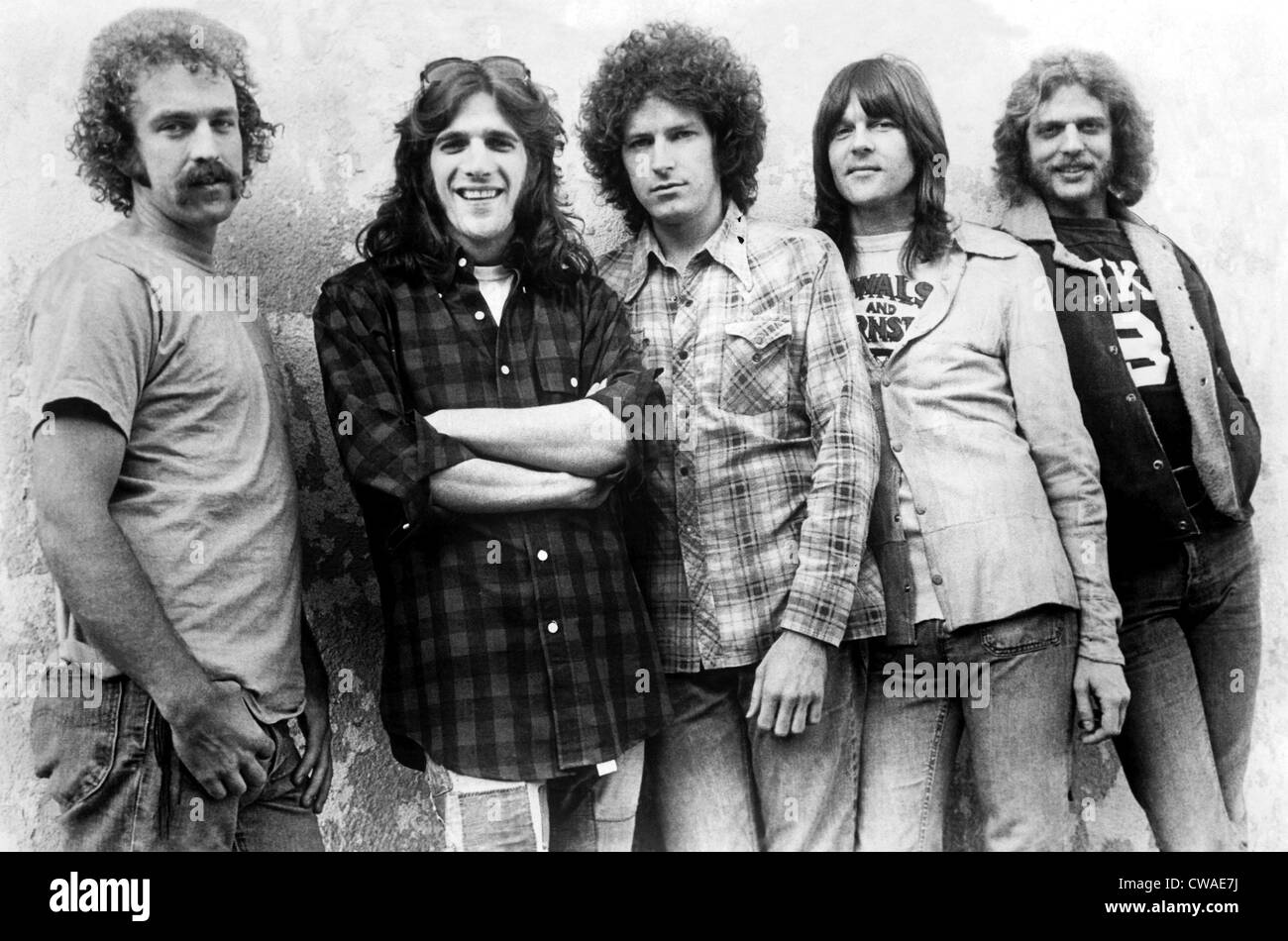 Die Eagles, l, r: Bernie Leadon, Glenn Frey, Don Henley, Randy Meisner, Don Felder, ca. Anfang der 1970er Jahre. Höflichkeit: CSU Stockfoto