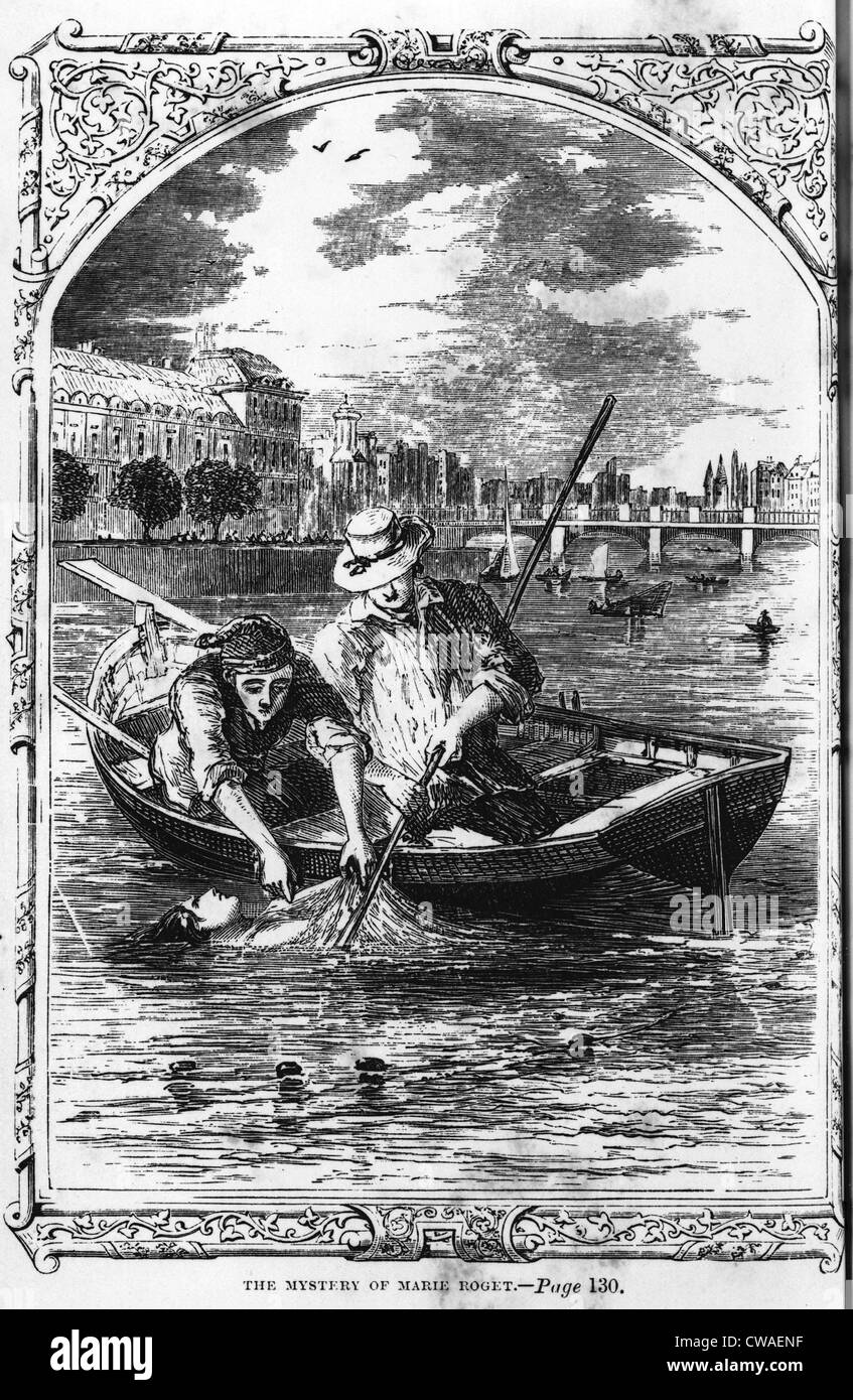 Abbildung von der Poe (1809-1849), das Geheimnis von MARIE ROGET, zeigt zwei Männer im Boot heben den Körper von Marie Stockfoto