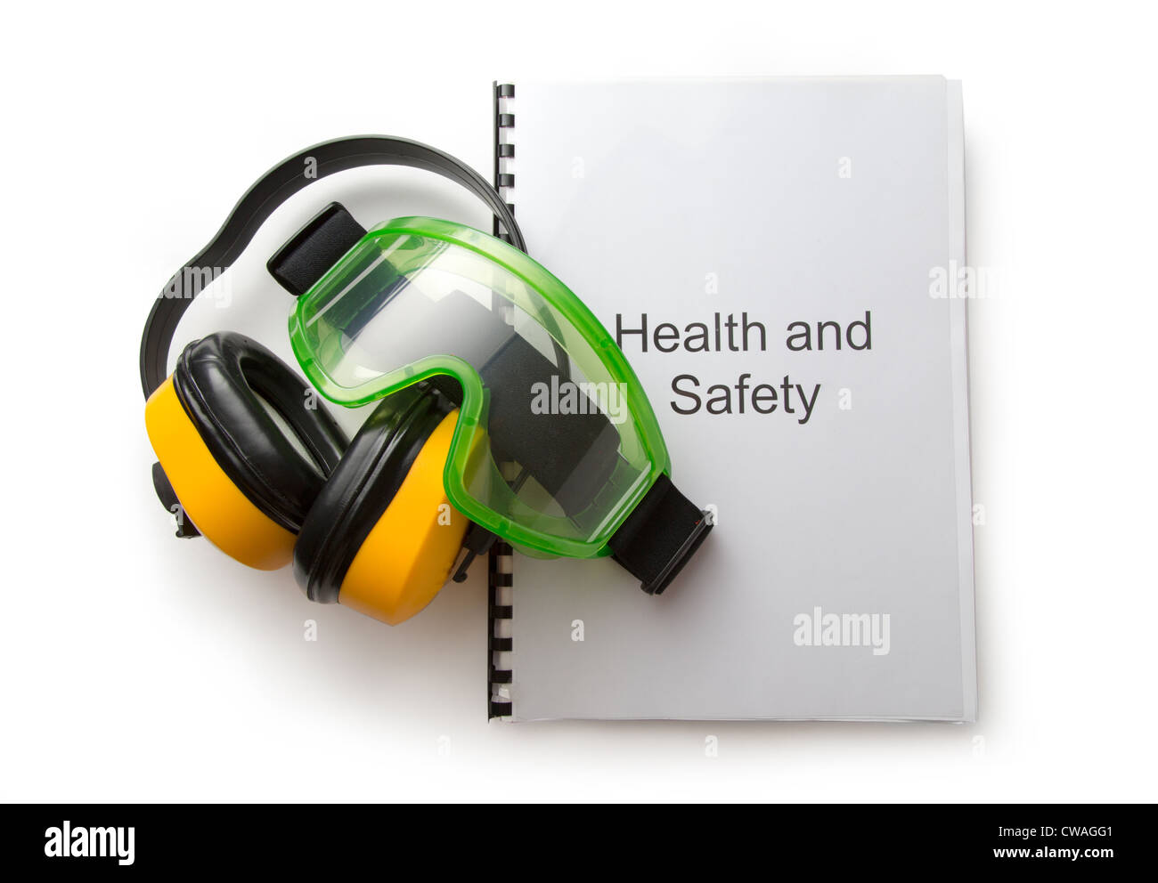 Gesundheit und Sicherheit Register mit Brille und Kopfhörer Stockfoto