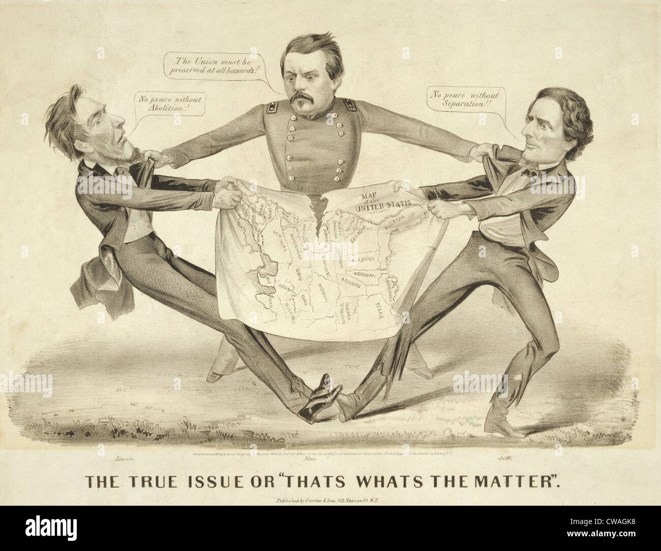 Cartoon über die 1864 uns Präsidentschaftswahl, Begünstigung der Kampagne "Peace" der Demokrat George McClellan, in der Mitte Stockfoto
