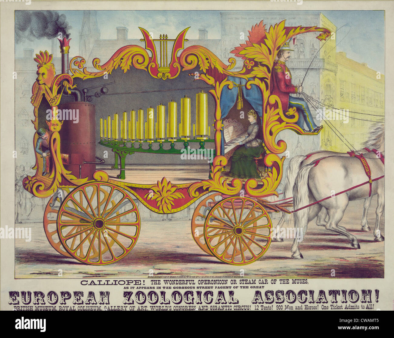 Ein Calliope oder Dampf Orgel erzeugt Sound per Dampf durch Pfeifen für Lokomotiven entwickelt. 1874. Stockfoto