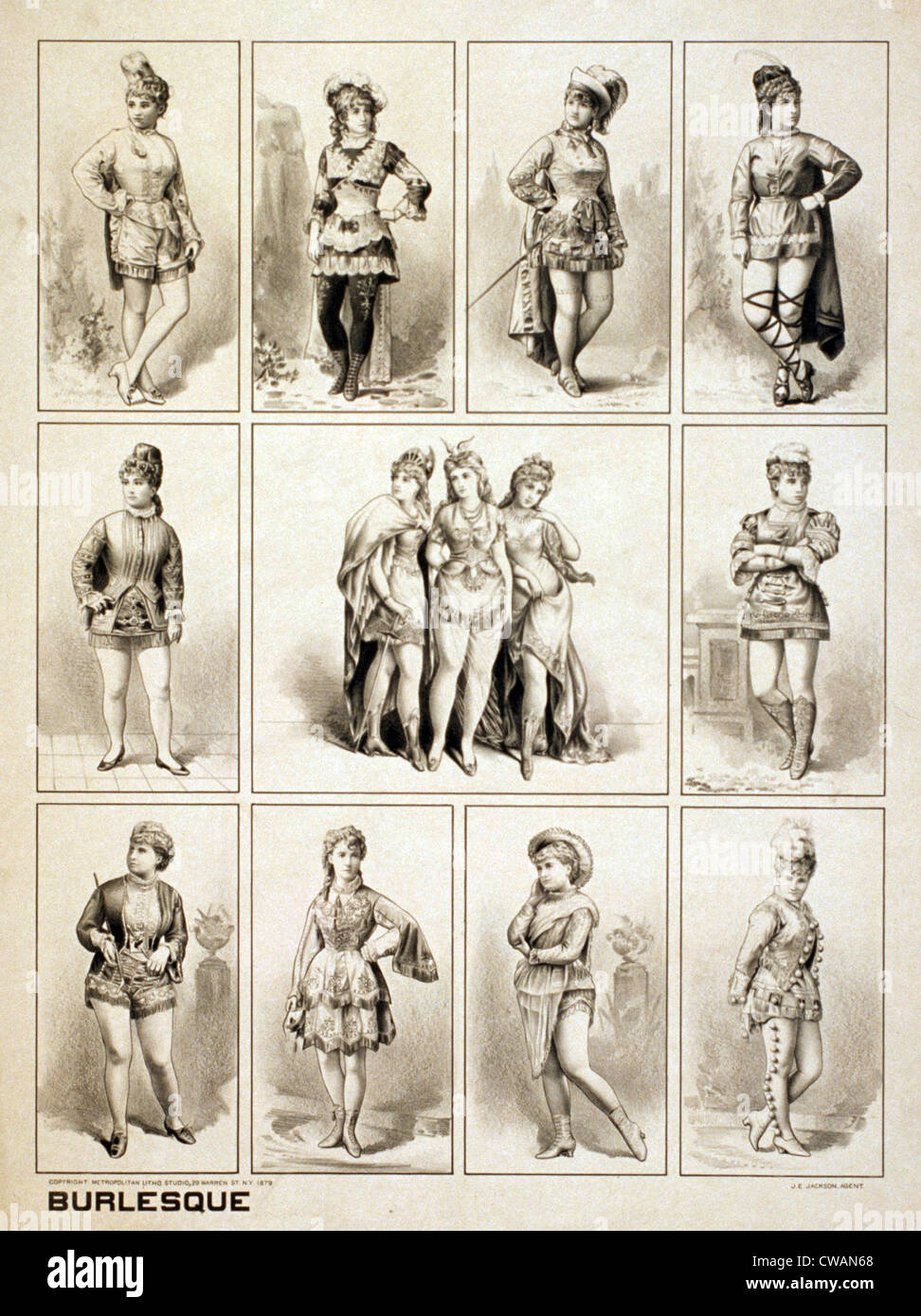 Frühe Burleske Frauen Darsteller tragen aufschlussreiche Strumpfhosen während des Spielens Herren Rollen machen lustig (oder burlesquing) traditionelle Stockfoto
