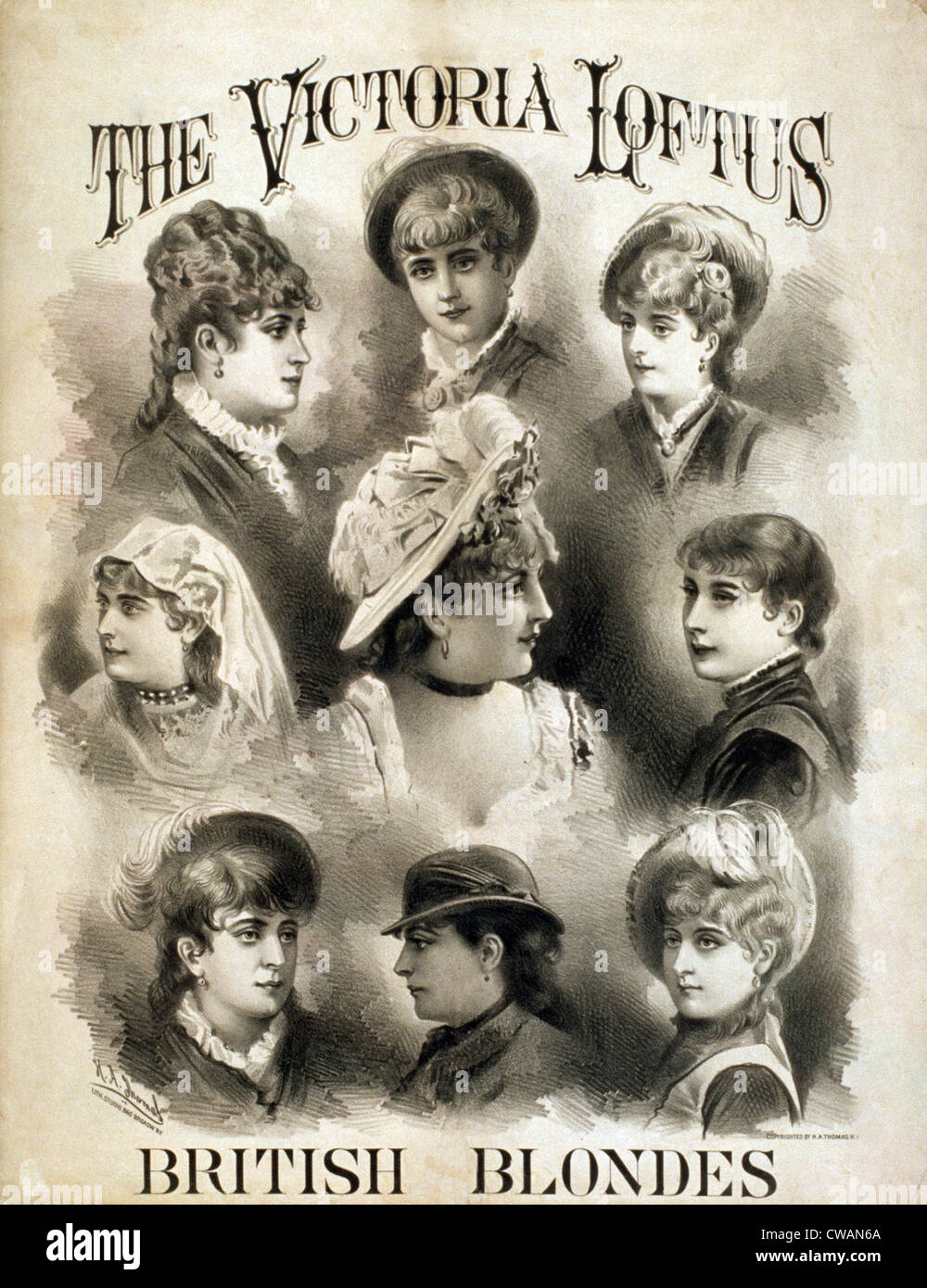 Die Victoria Loftus britische Blondinen Truppe eingeführt während ihrer US-Tour von 1868 Burleske in die USA. 1878-Plakat. Stockfoto