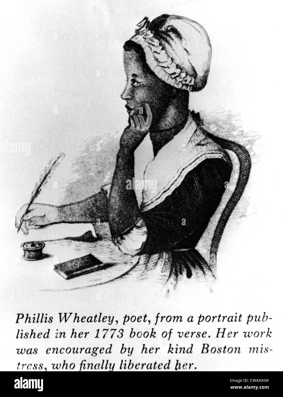 Phillis Wheatley (1753-1784), ein Sklave, der der erste Afroamerikaner, veröffentlicht wurde. Zeichnung über 1773 datiert... Stockfoto