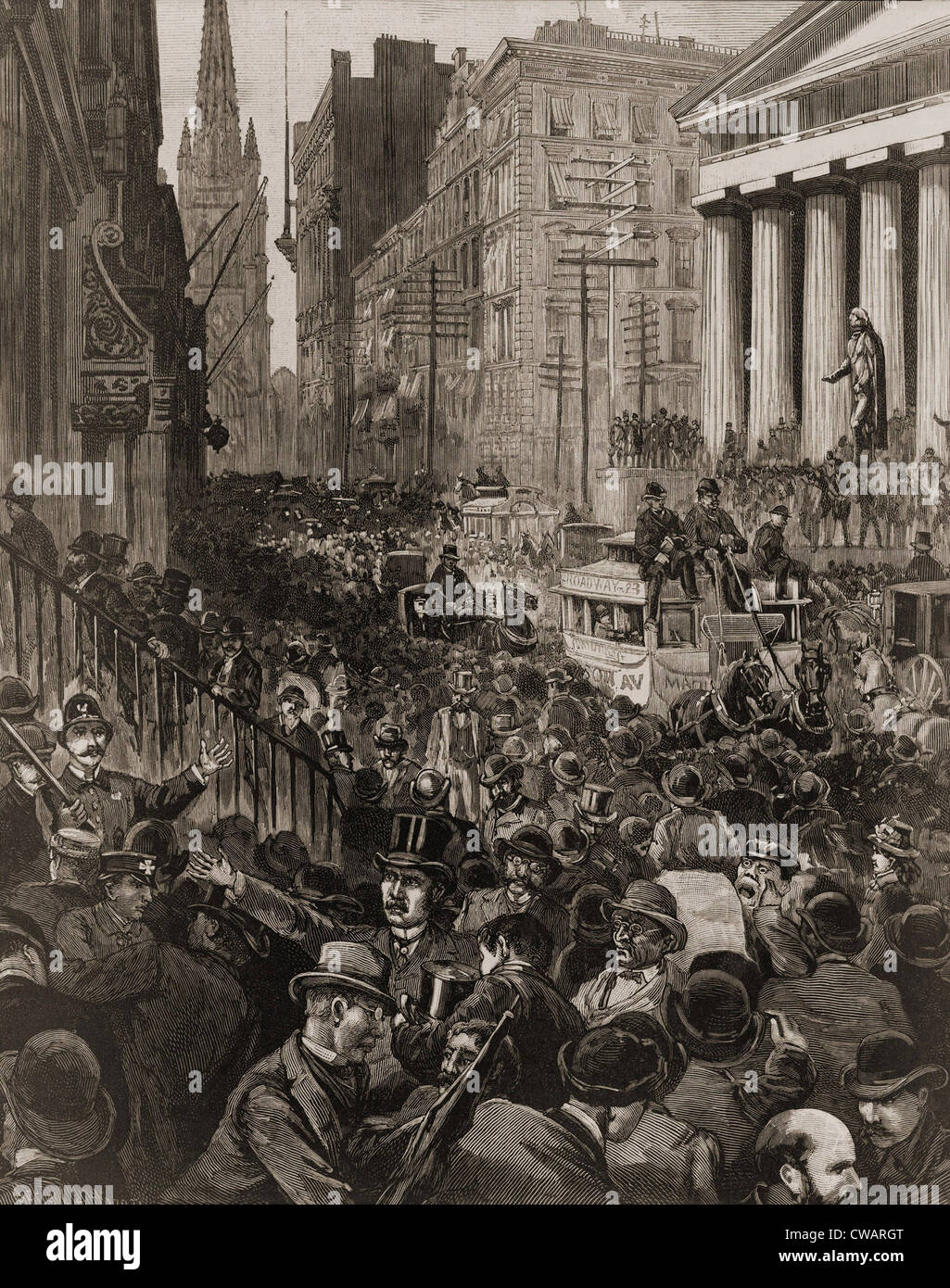 Chaotische Szene an der Wall Street, NYC am 14. Mai 1884.  Die Panik aufgetreten, eine Kredit-Kontraktion des größten New York Stockfoto