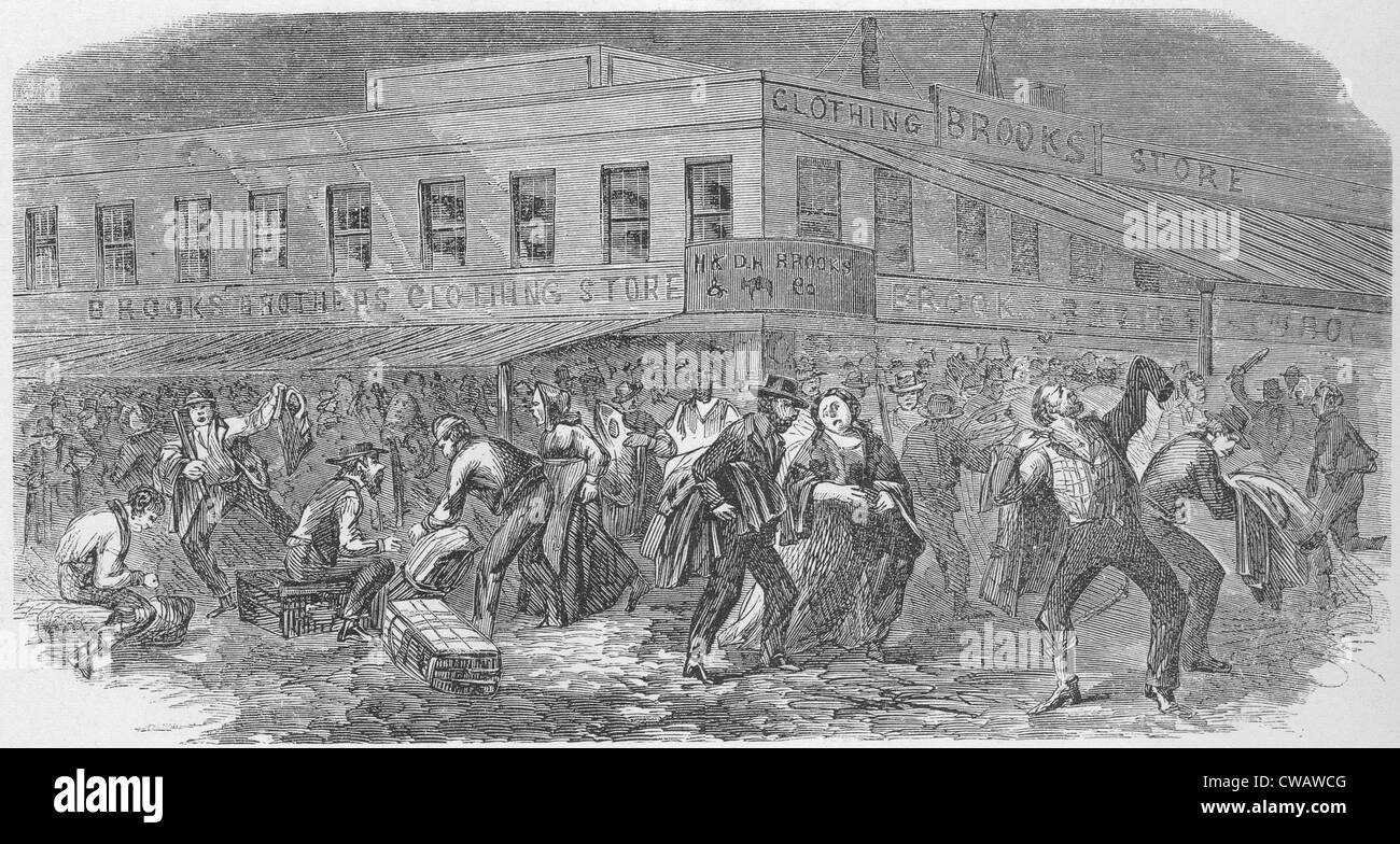 Die Entlassung von Brooks Brothers Clothing Store bei Catherine und Cherry Street in New York City während der Draft Riots von Juli Stockfoto