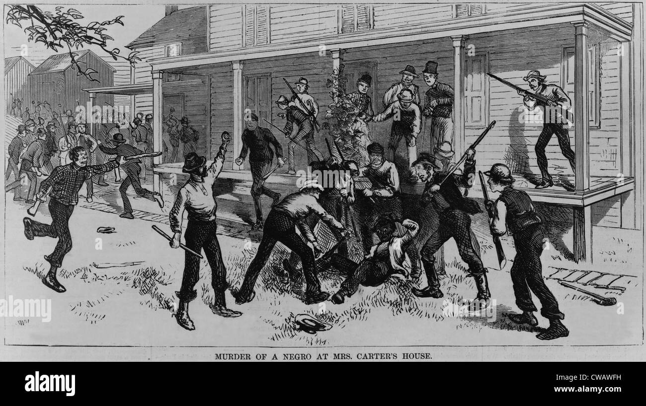 Irische Arbeiter tötete einen afroamerikanischen Arbeiter in Patenburg, New Jersey, Oktober 1872.  Das Opfer war einer der vier Eisenbahn Stockfoto