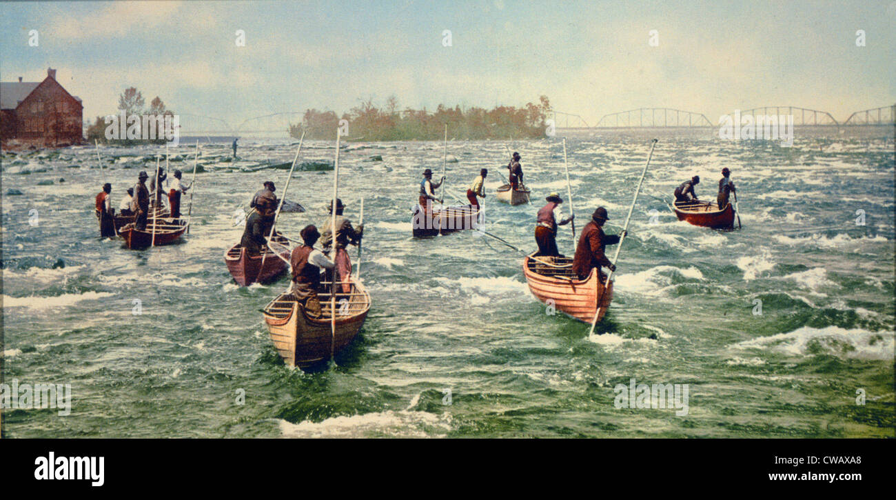 Indianer Fischen am ja, Photochrom, ca. 1901. Stockfoto