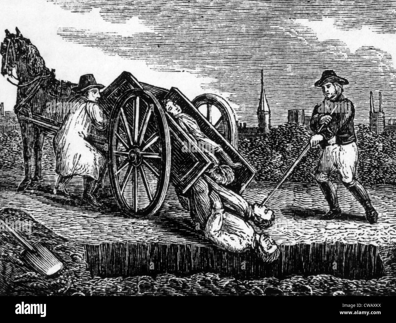 Opfer der schwarzen Pest 1665 in London begraben.   Holzschnitt: 1834. Stockfoto