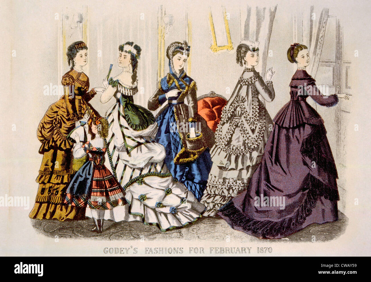 Damen Mode aus "Godey Ladys Buch" für Februar 1870. Foto: Courtesy Everett Collection Stockfoto