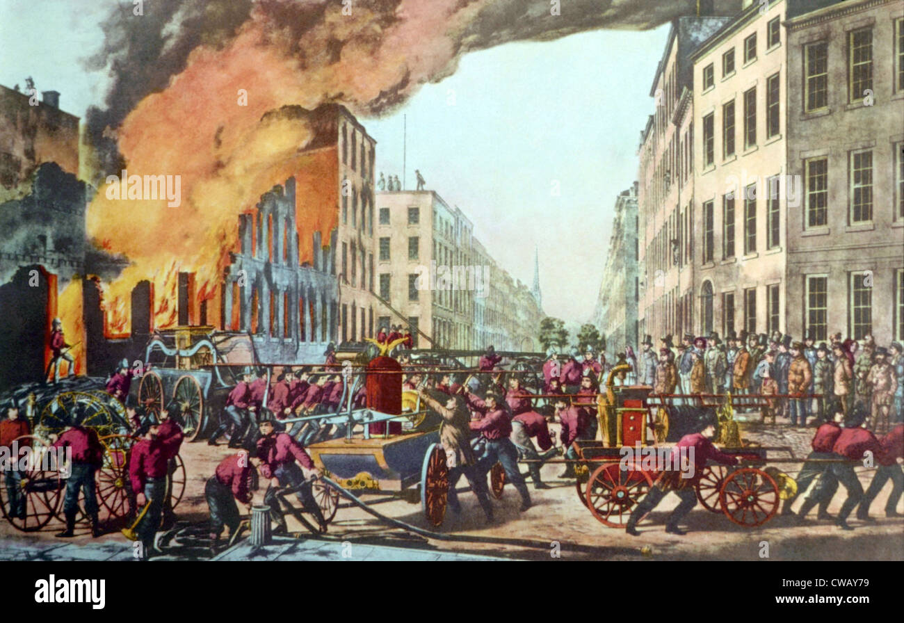 Das Leben von einem Feuerwehrmann IV, Currier & Ives, 1854. Stockfoto