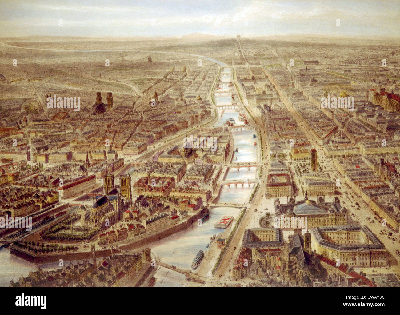Aus der Vogelperspektive über die St. Gervais Quartier, Paris, 1860. Stockfoto