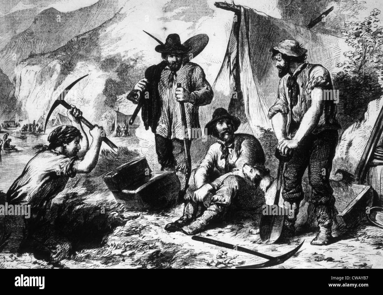 Der Goldrausch, Goldgräber in Kalifornien, 1849 Stockfoto