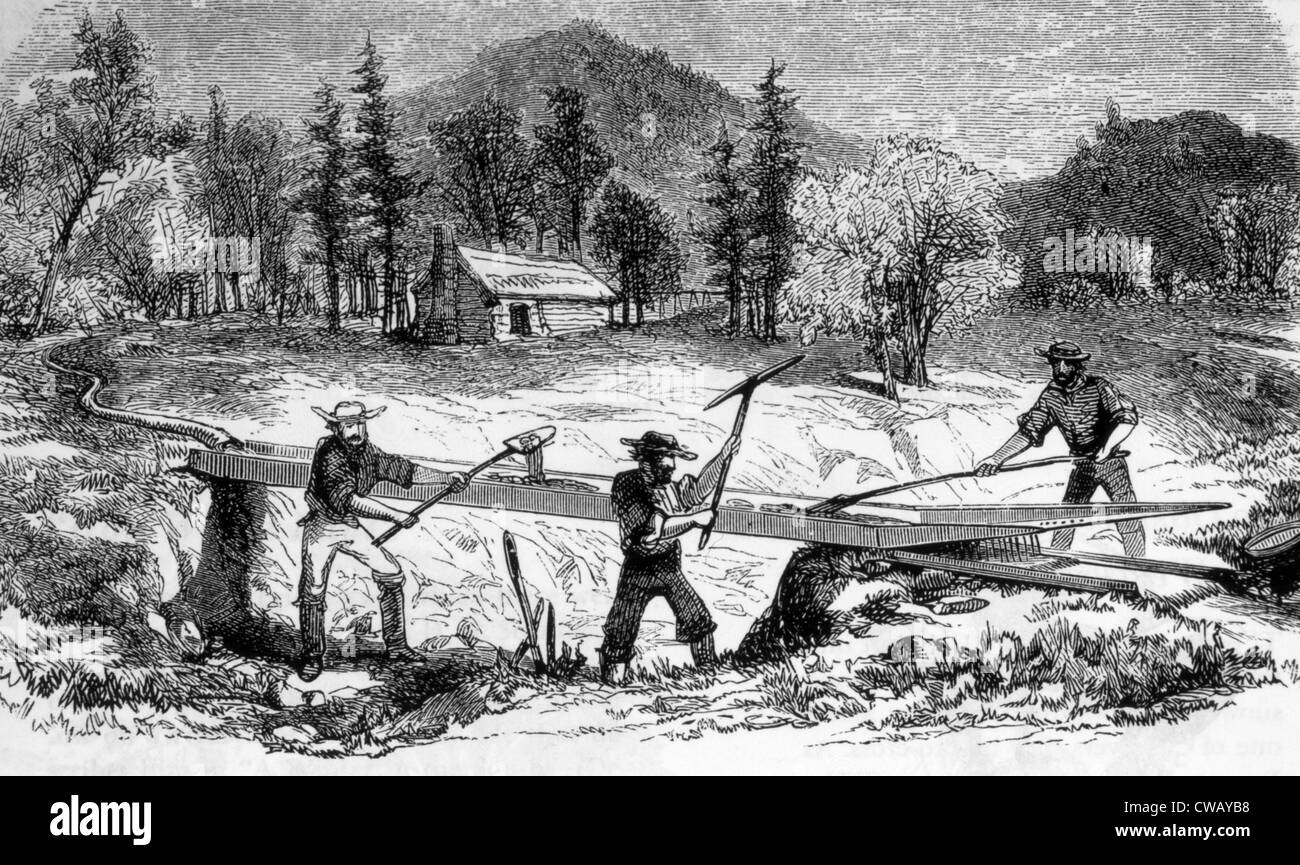 Der Goldrausch, Bergleute arbeiten nördlich von Sonora, Kalifornien, Illustration von Wells "wie wir bekommen Gold in Kalifornien," 1860 Stockfoto