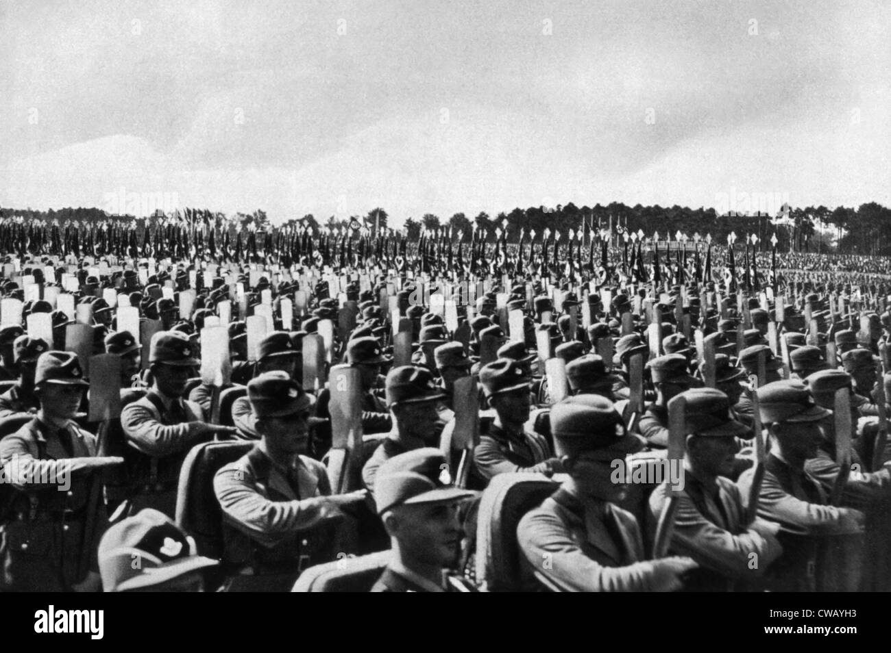 Nazi-Deutschland, Arbeitsdienst deutsche Soldaten an der Reichs-Party Tag Kundgebung 1935. Stockfoto