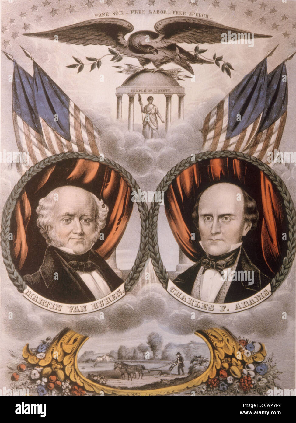 Wahlplakat der Free Soil Party Ticket des ehemaligen Präsidenten Martin Van Buren für Präsidenten und Charles F. Adams für Laster Stockfoto